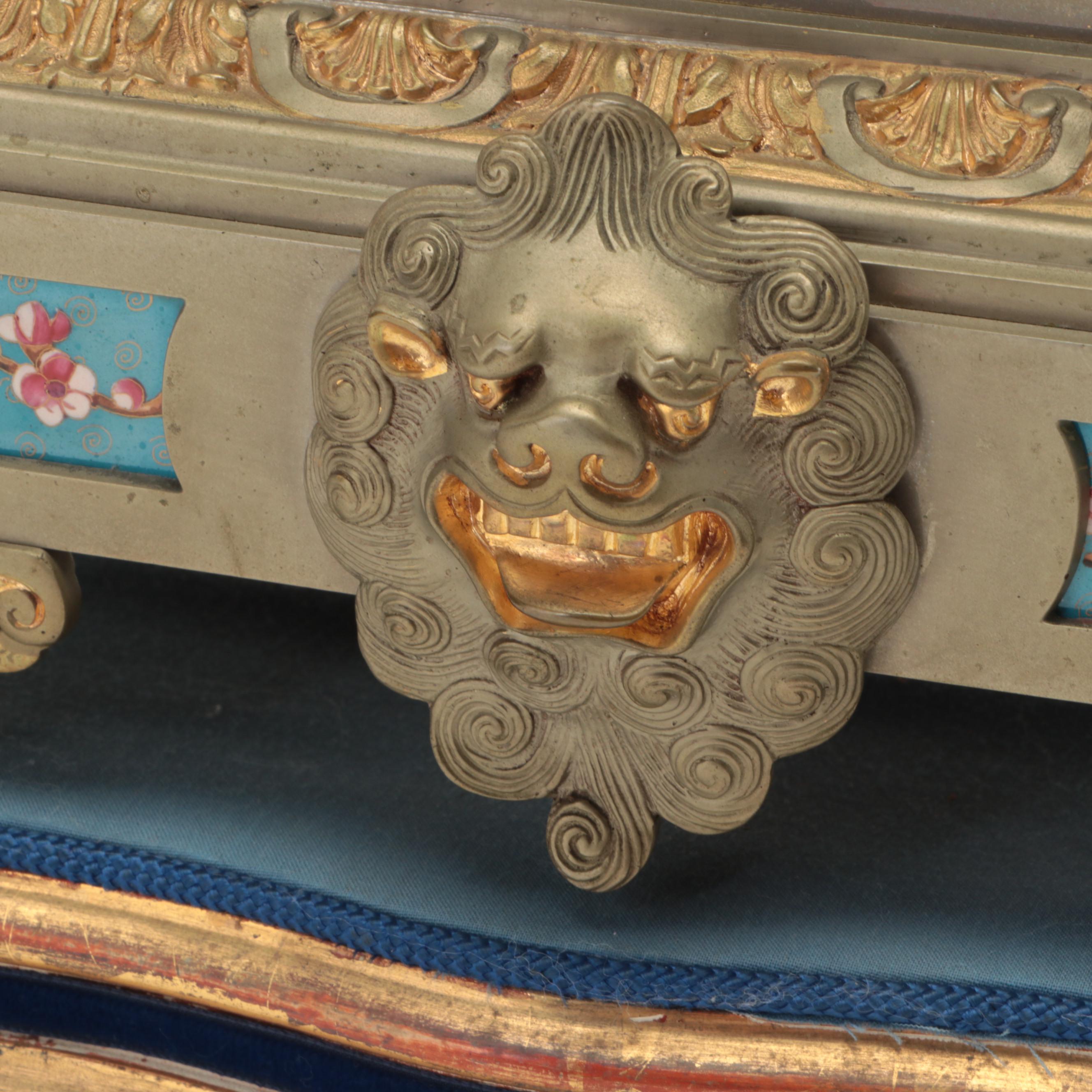 Victorian Aesthetic-Movement Gilt Metal Mantel Clock with Garniture