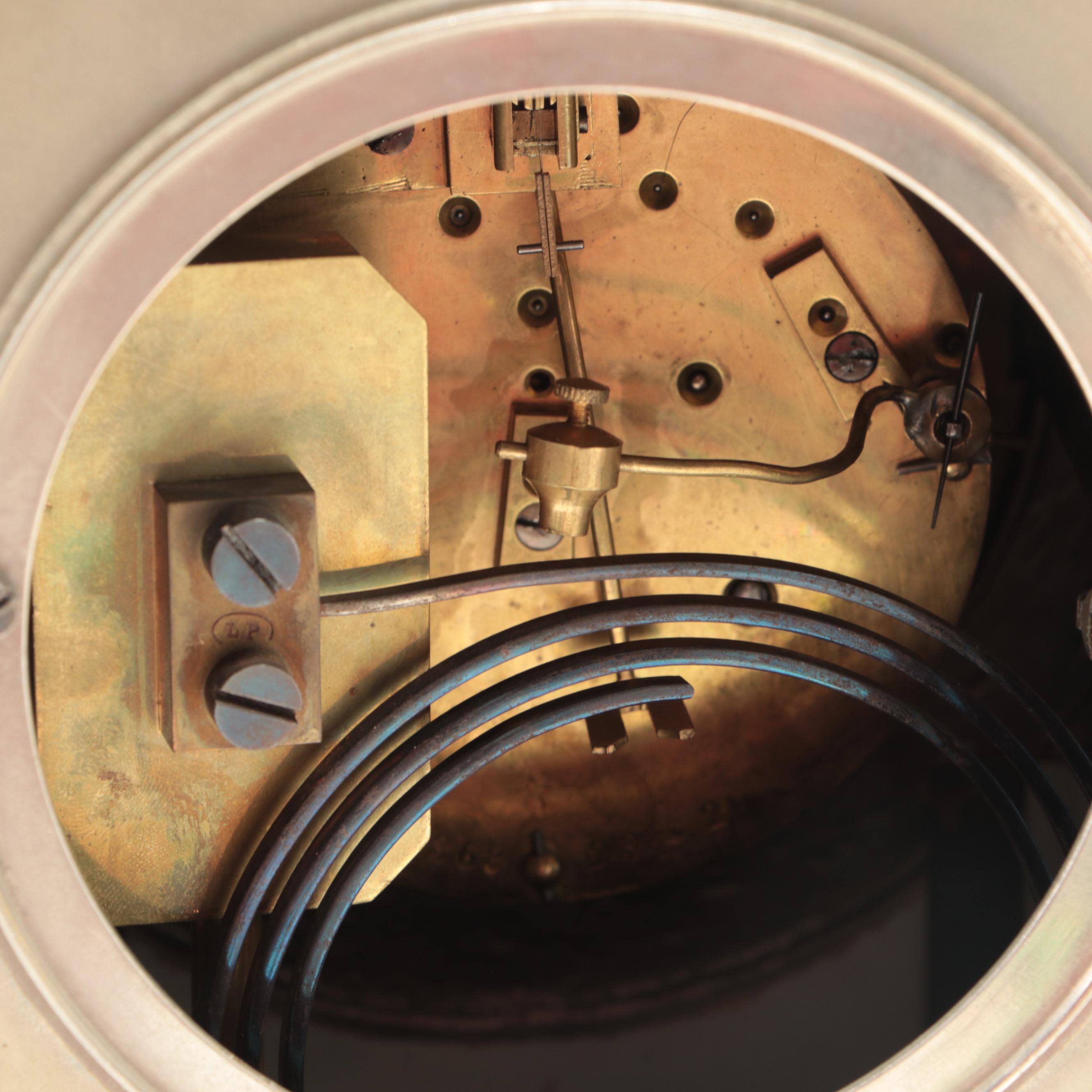 Victorian Aesthetic-Movement Gilt Metal Mantel Clock with Garniture