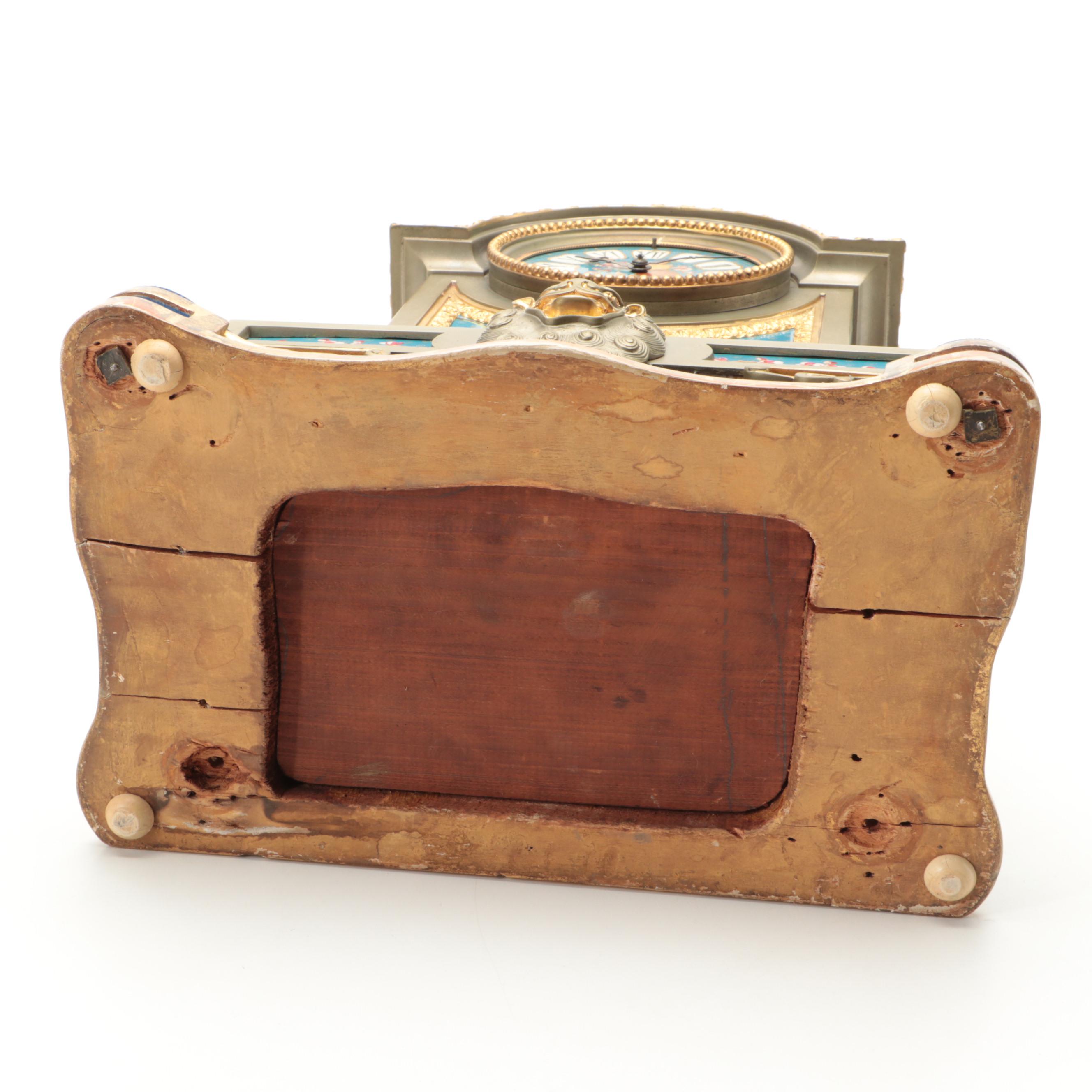 Victorian Aesthetic-Movement Gilt Metal Mantel Clock with Garniture