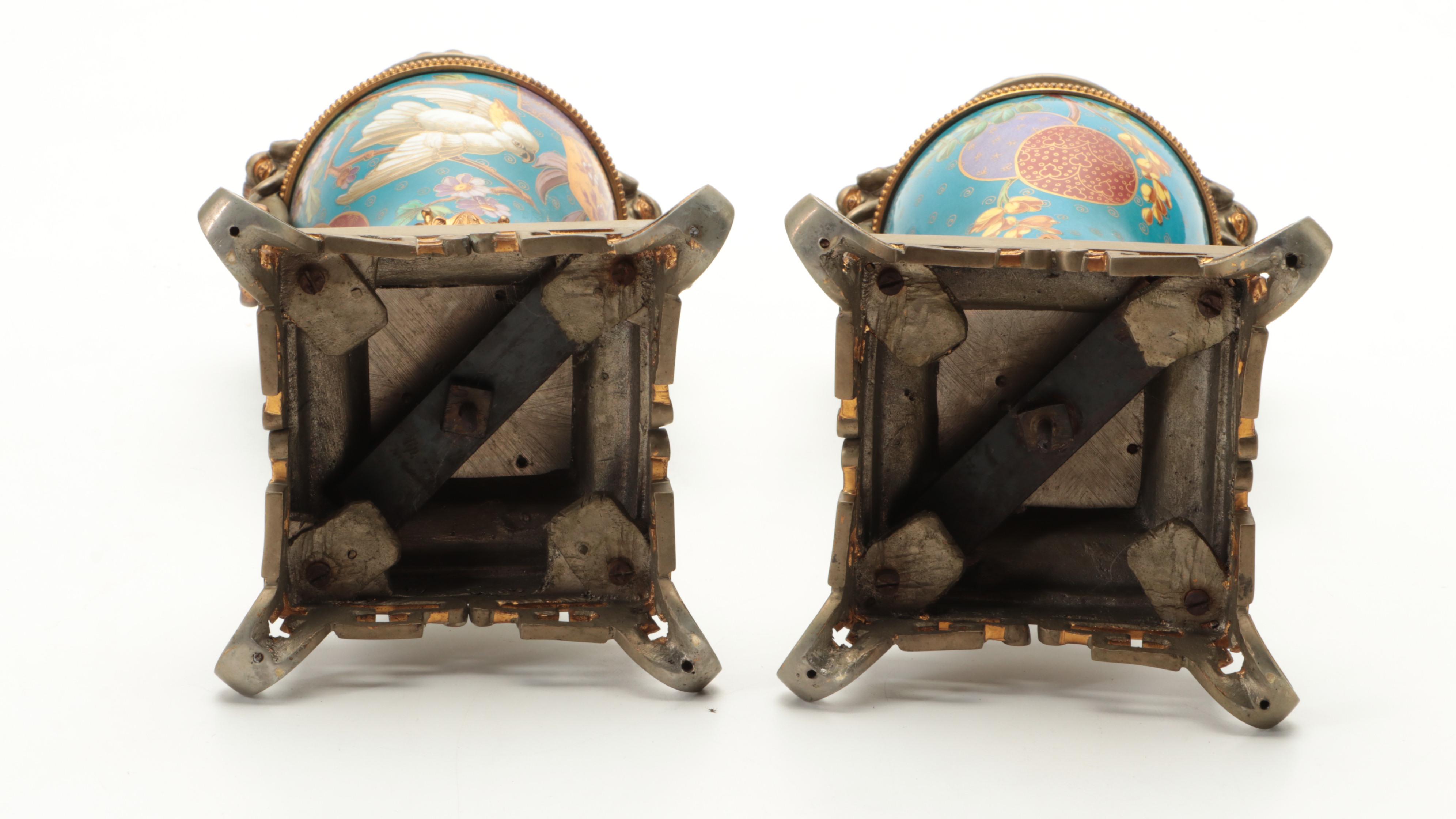 Victorian Aesthetic-Movement Gilt Metal Mantel Clock with Garniture