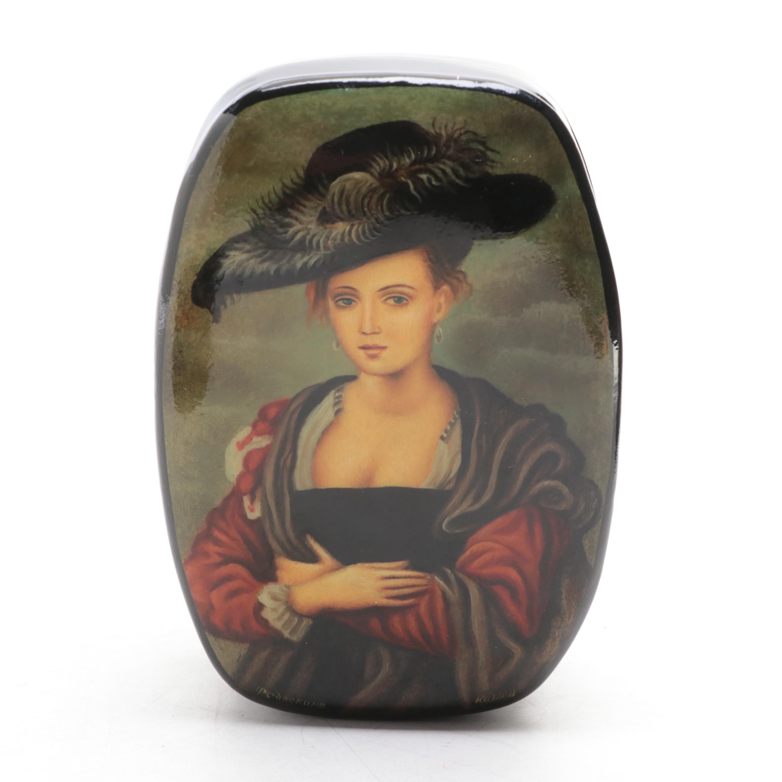 Russian Fedoskino Hand-Painted Lacquerware Portrait Boxes