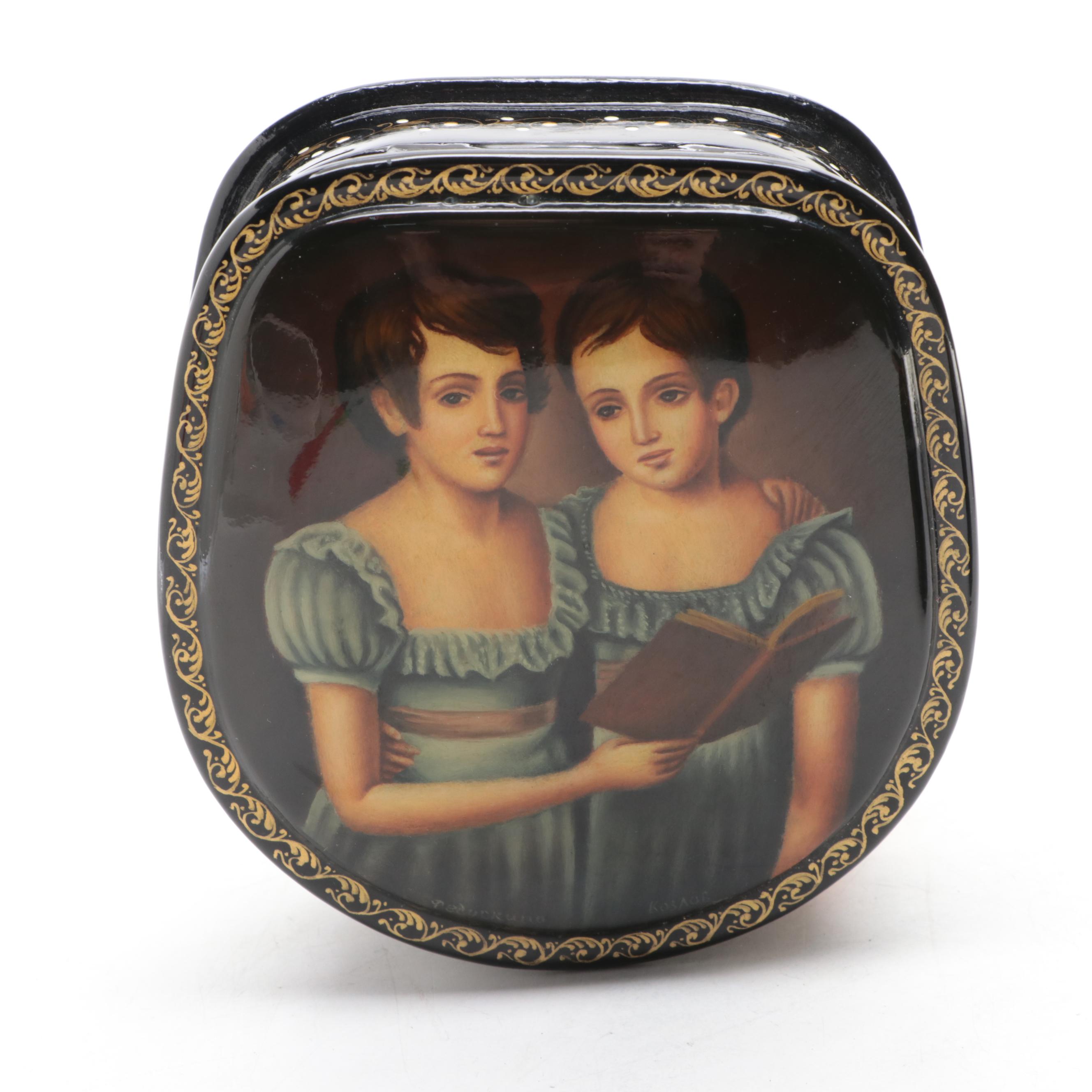 Russian Fedoskino Hand-Painted Lacquerware Portrait Boxes