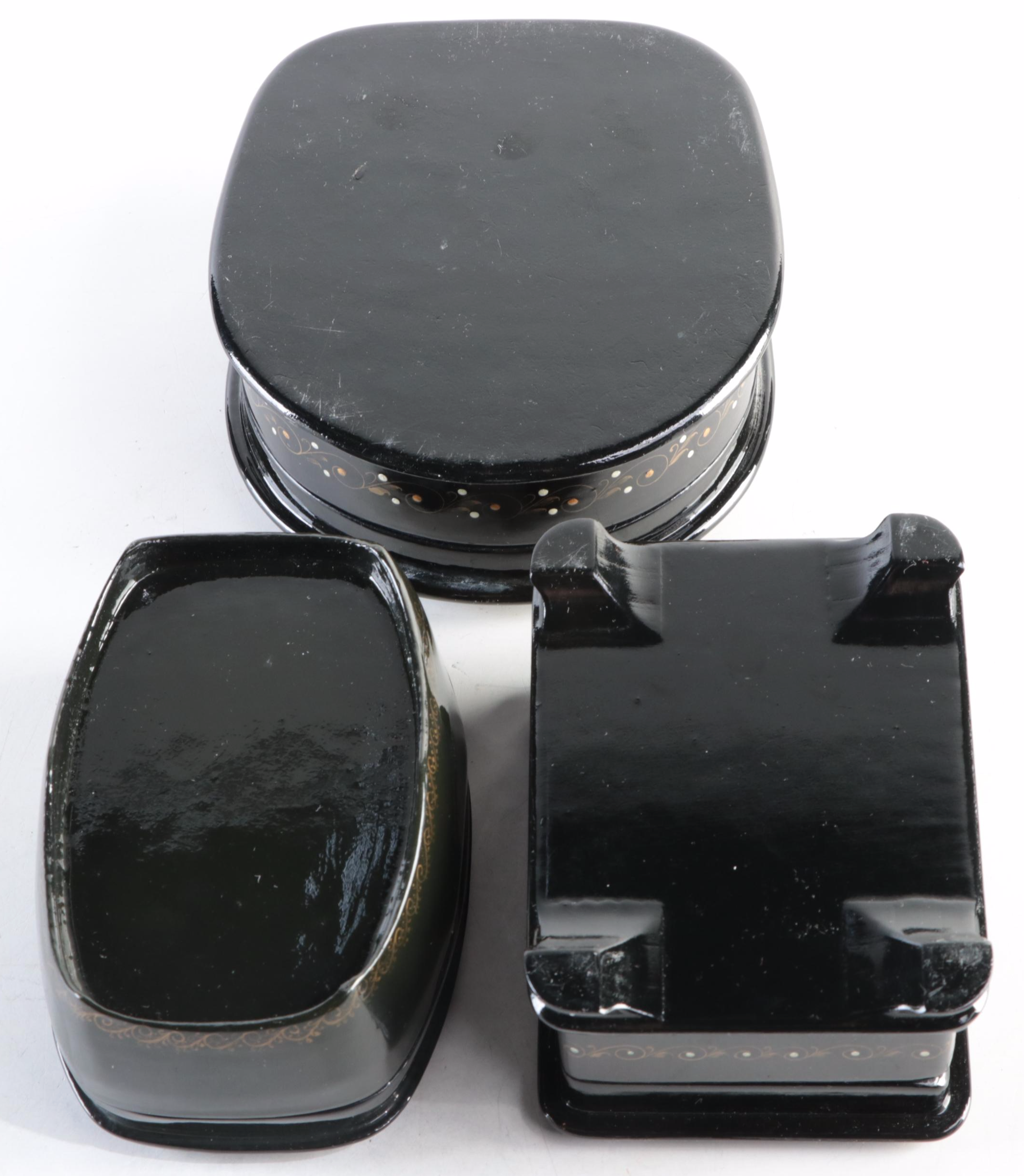 Russian Fedoskino Hand-Painted Lacquerware Portrait Boxes