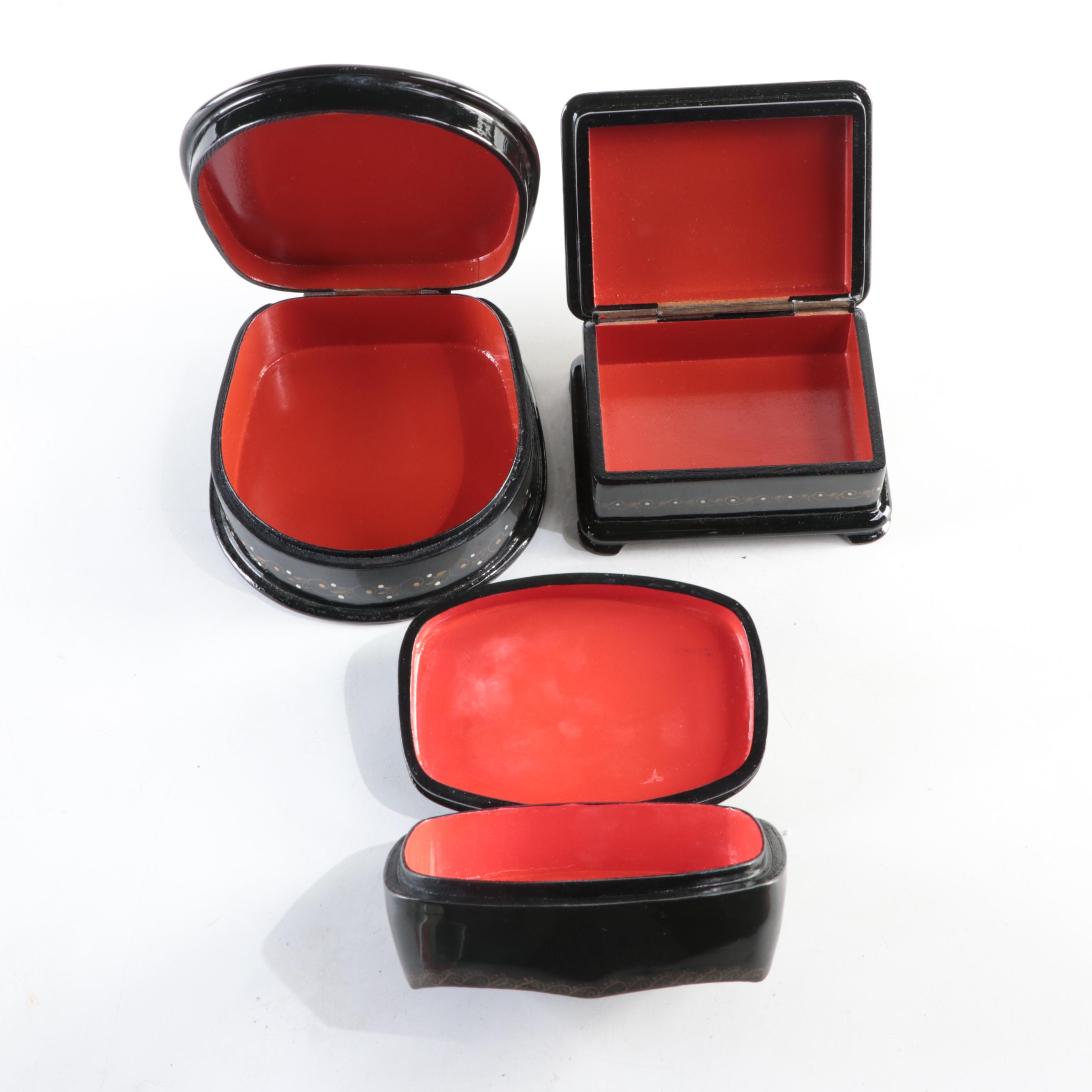 Russian Fedoskino Hand-Painted Lacquerware Portrait Boxes