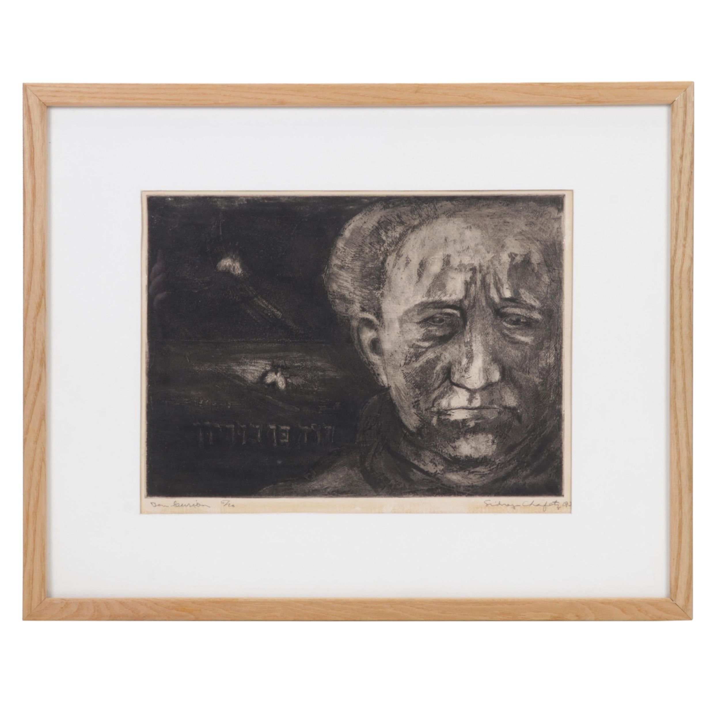 Sidney Chafetz Etching With Aquatint "Ben Gurion," 1957