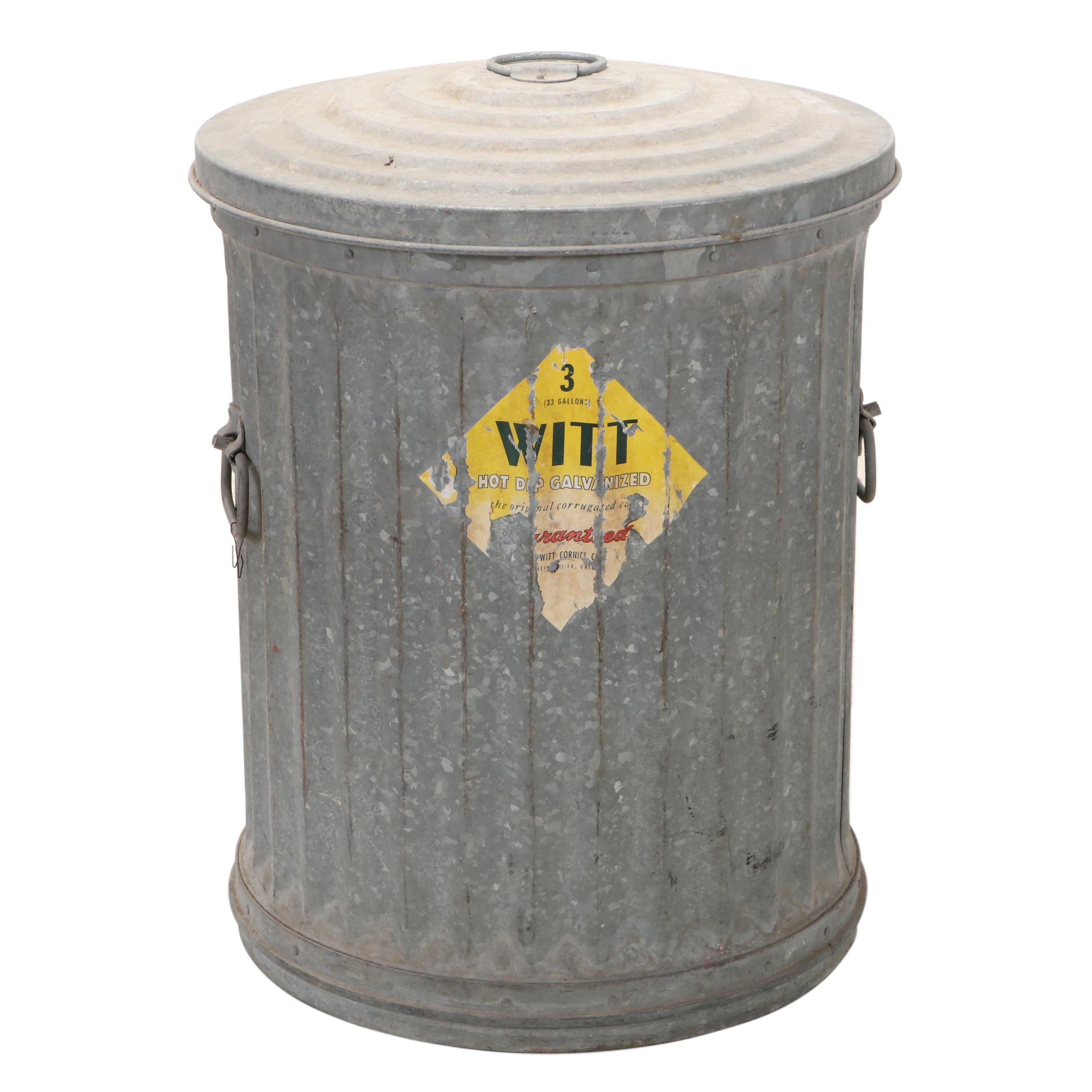 Witt 33 Gallon Galvanized Trash Can, Late 20th Century