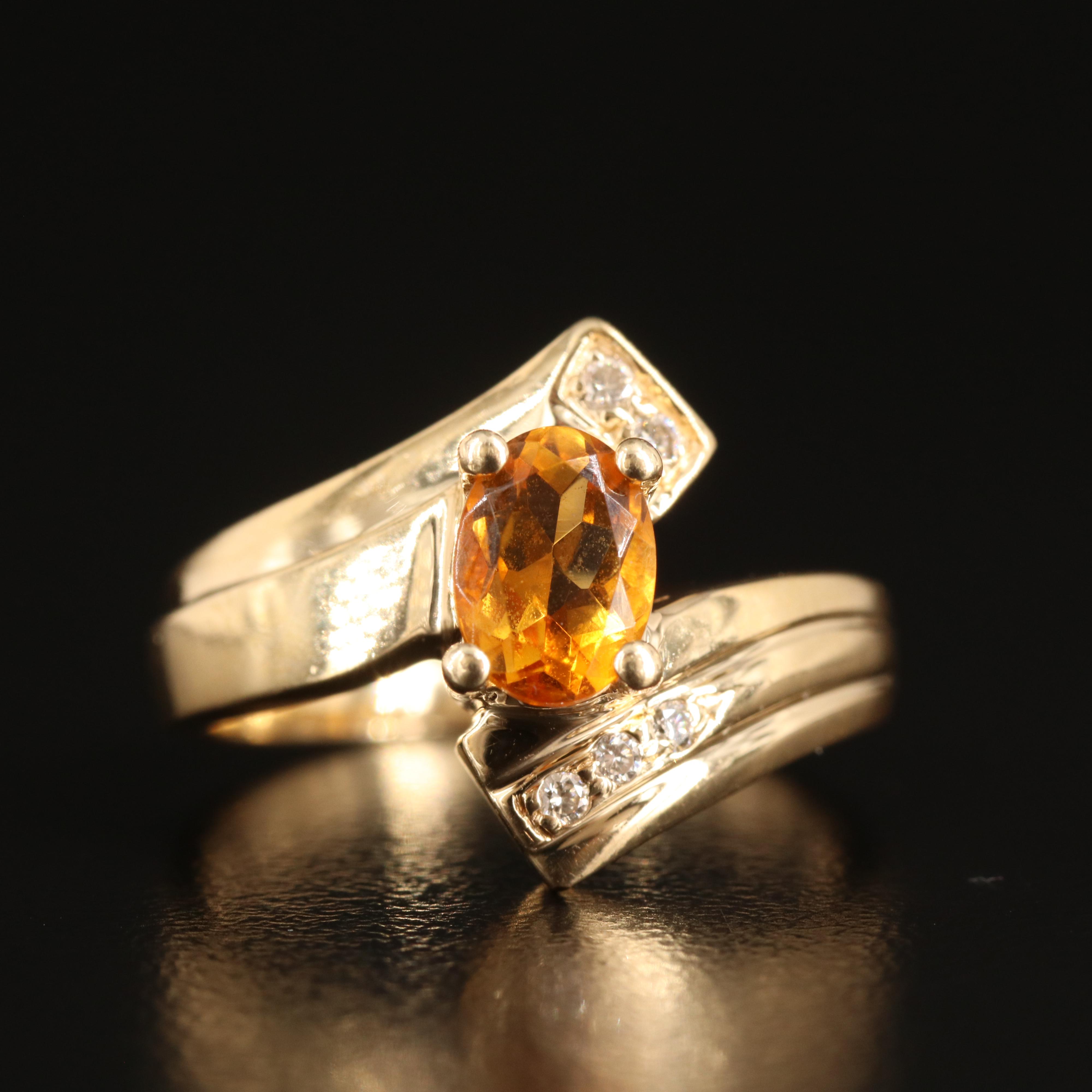 14K Citrine and Diamond Bypass Ring