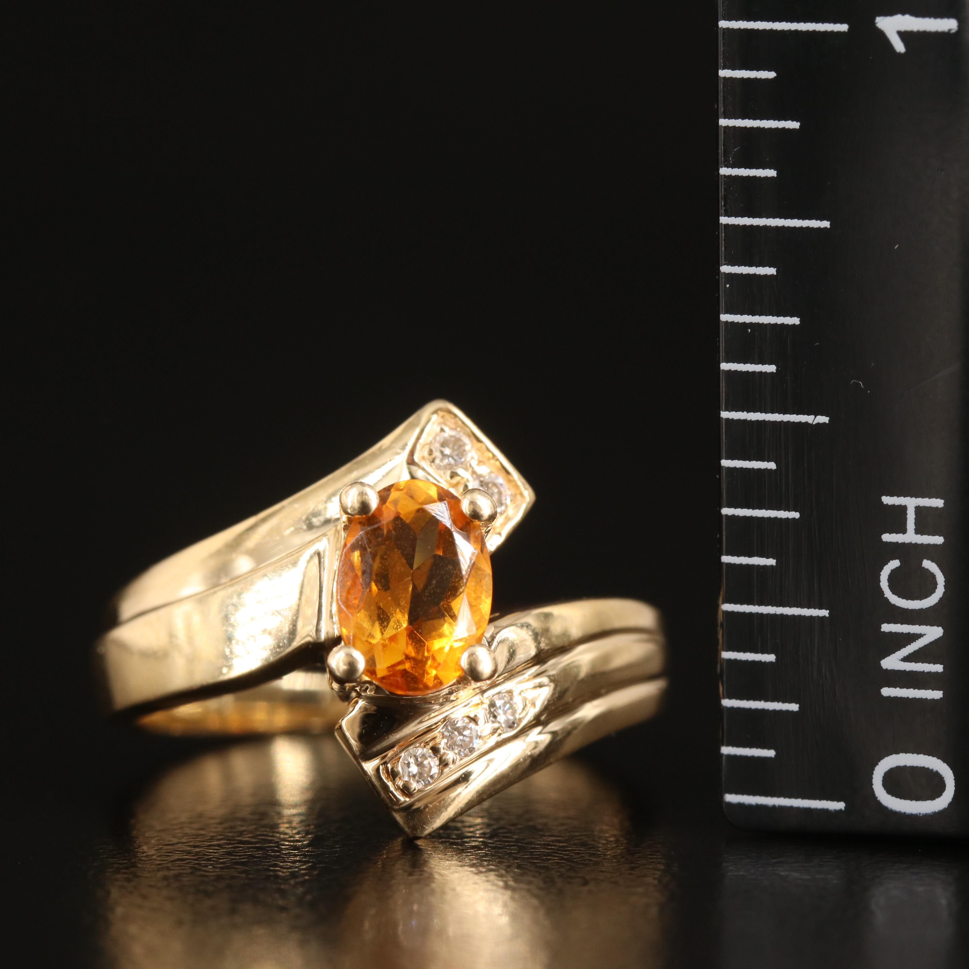 14K Citrine and Diamond Bypass Ring