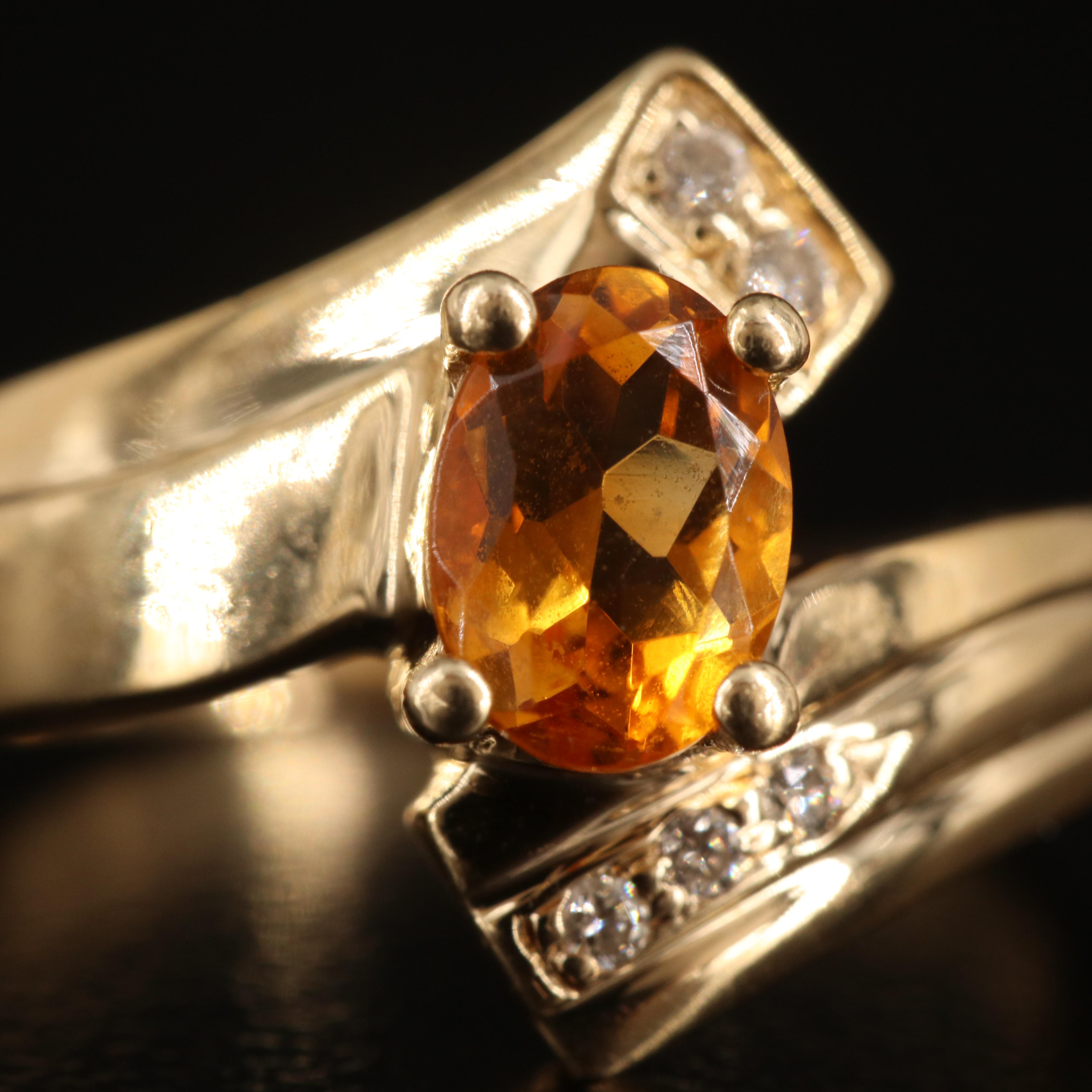 14K Citrine and Diamond Bypass Ring