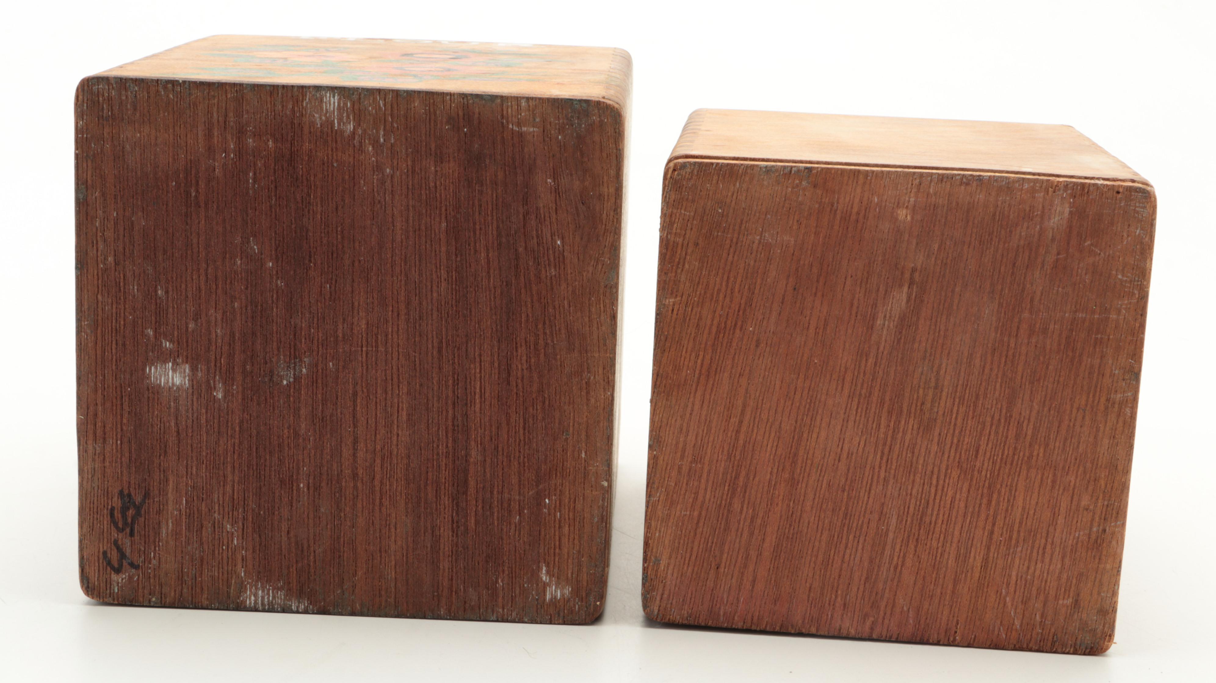 Hand-Painted Floral Motif Wooden Graduated Kitchen Canisters, Mid-20th C.