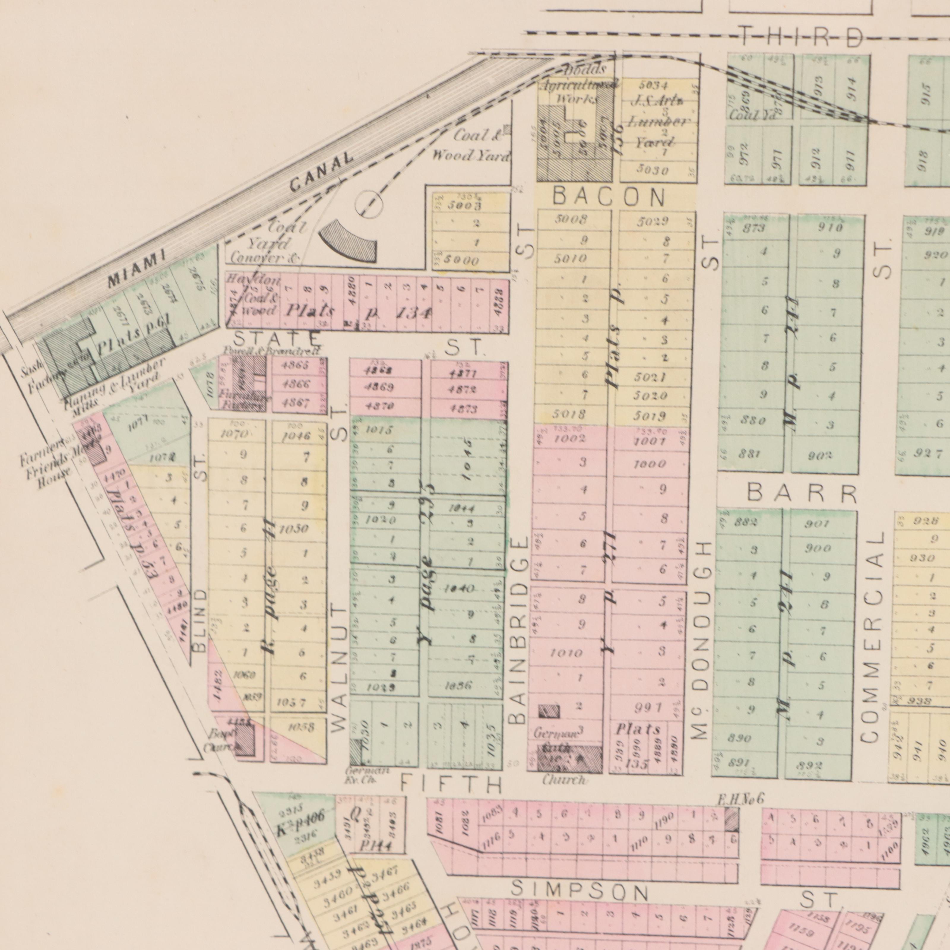 L.H. Everts Hand-Colored Lithograph Map of Cleveland "Sixth Ward," Circa 1870
