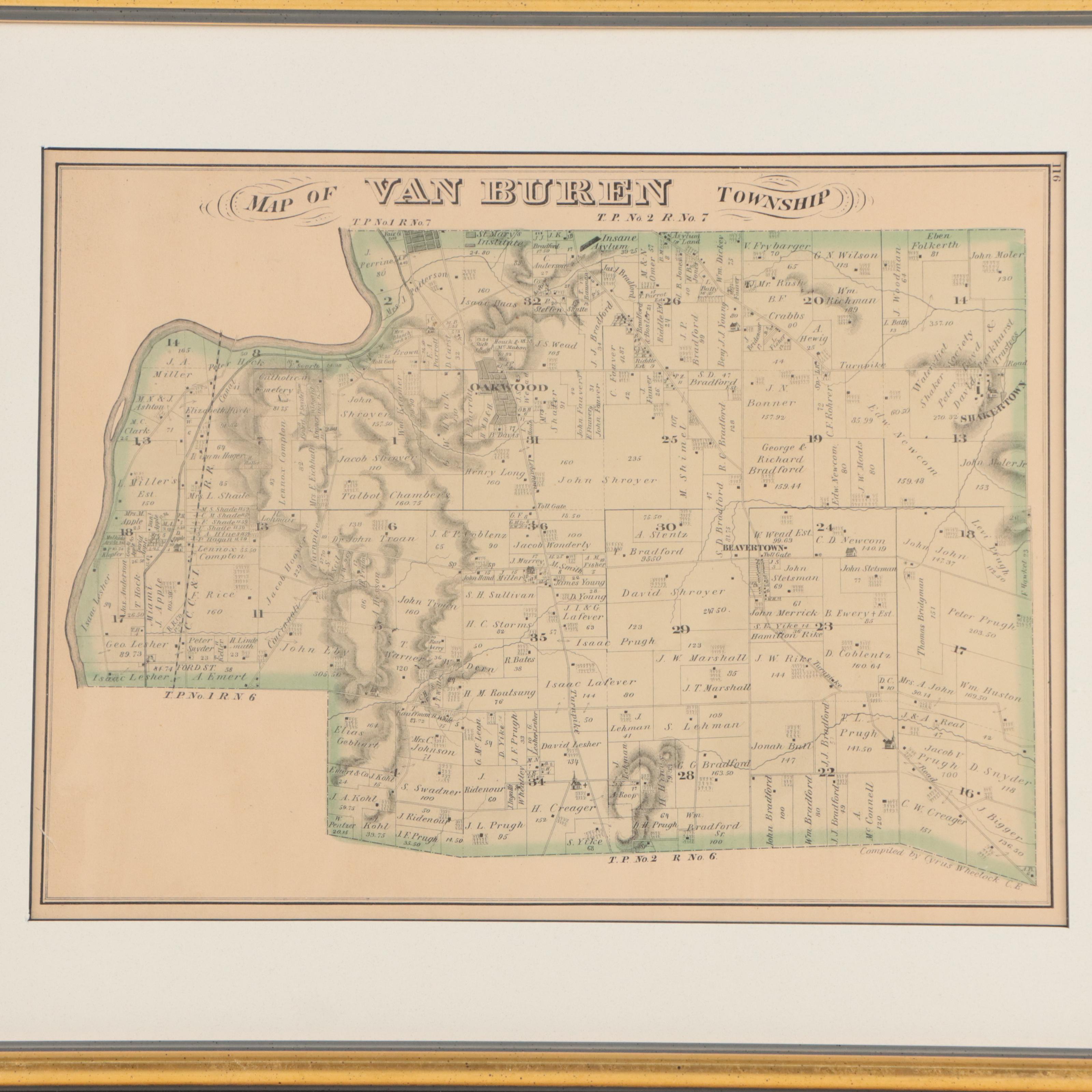 L. H. Everts Hand-Colored Lithograph "Map of Van Buren Township," Circa 1870