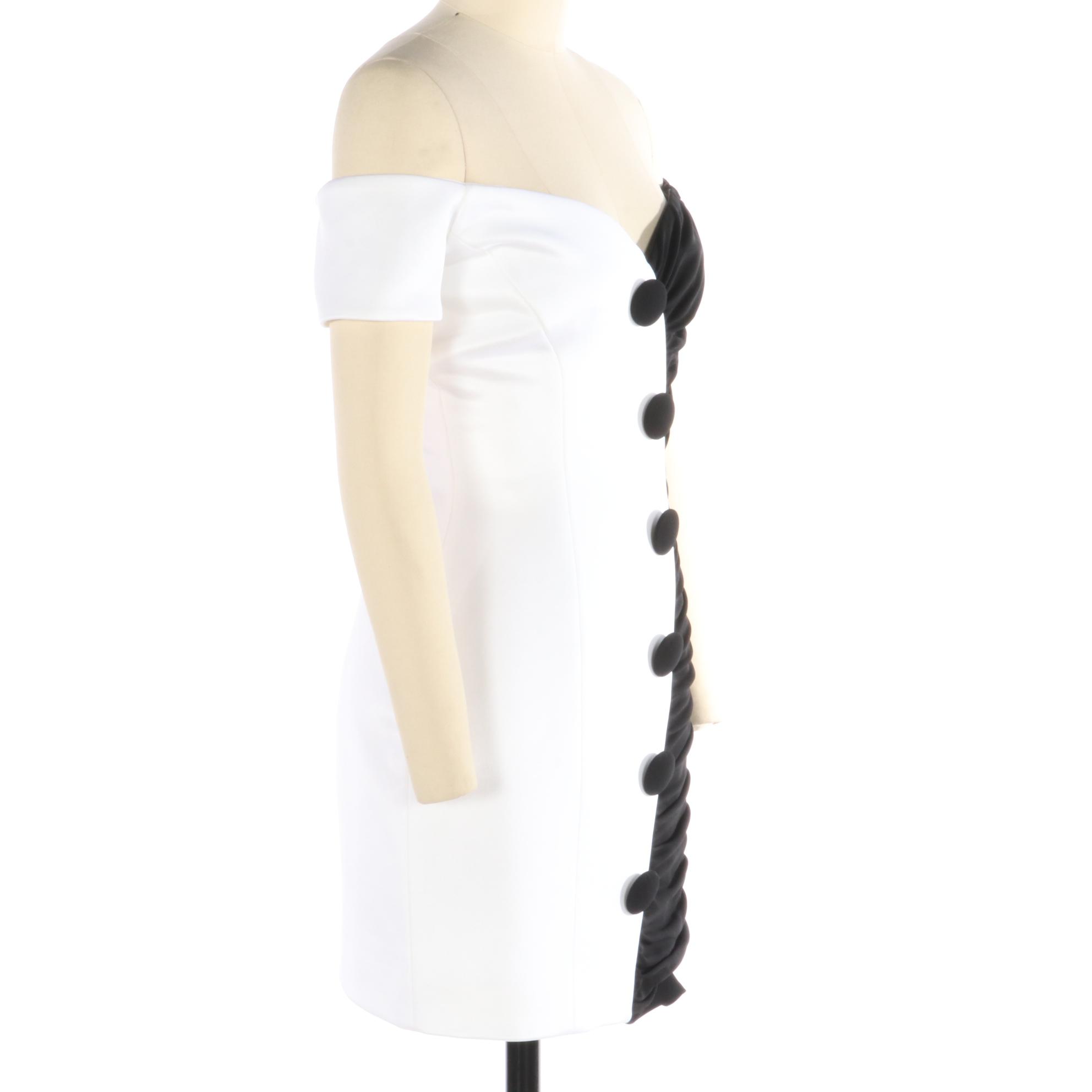Balmain Off-the-Shoulder Asymmetric White/Black Cocktail Dress, New with Tag