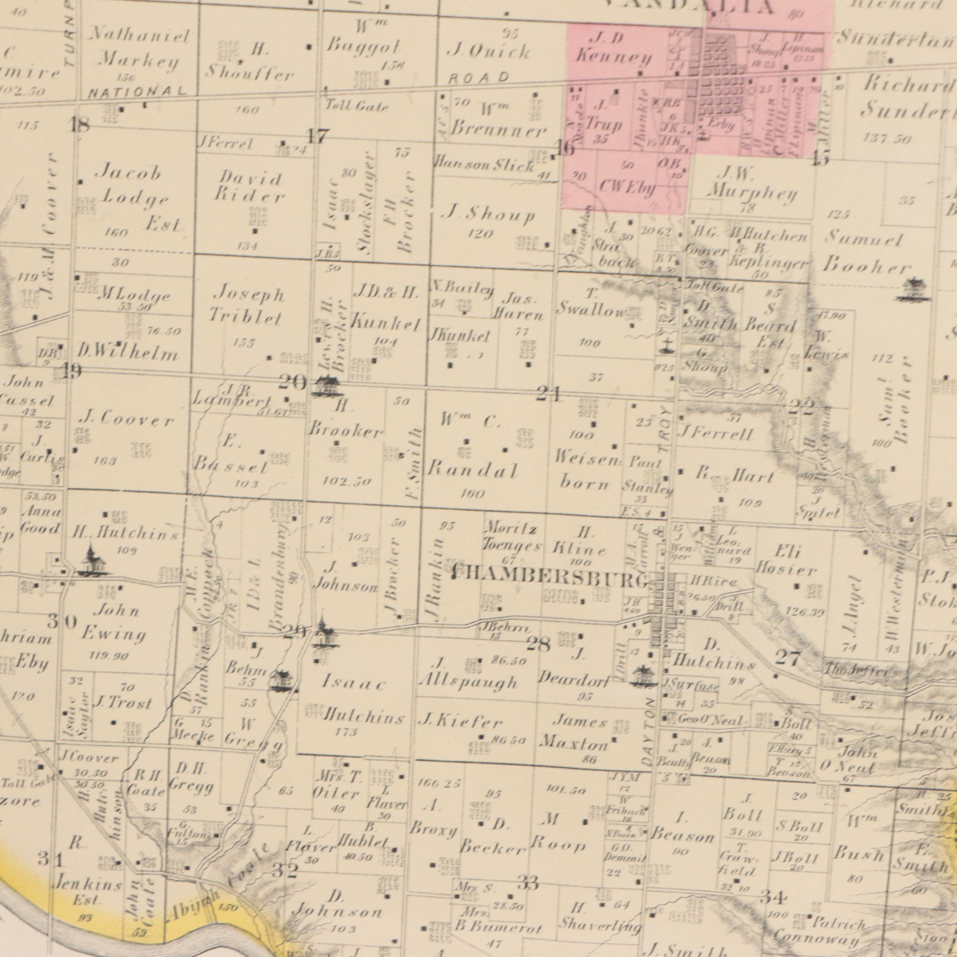 L. H. Everts Hand-Colored Lithograph "Map of Butler Township," Circa 1870