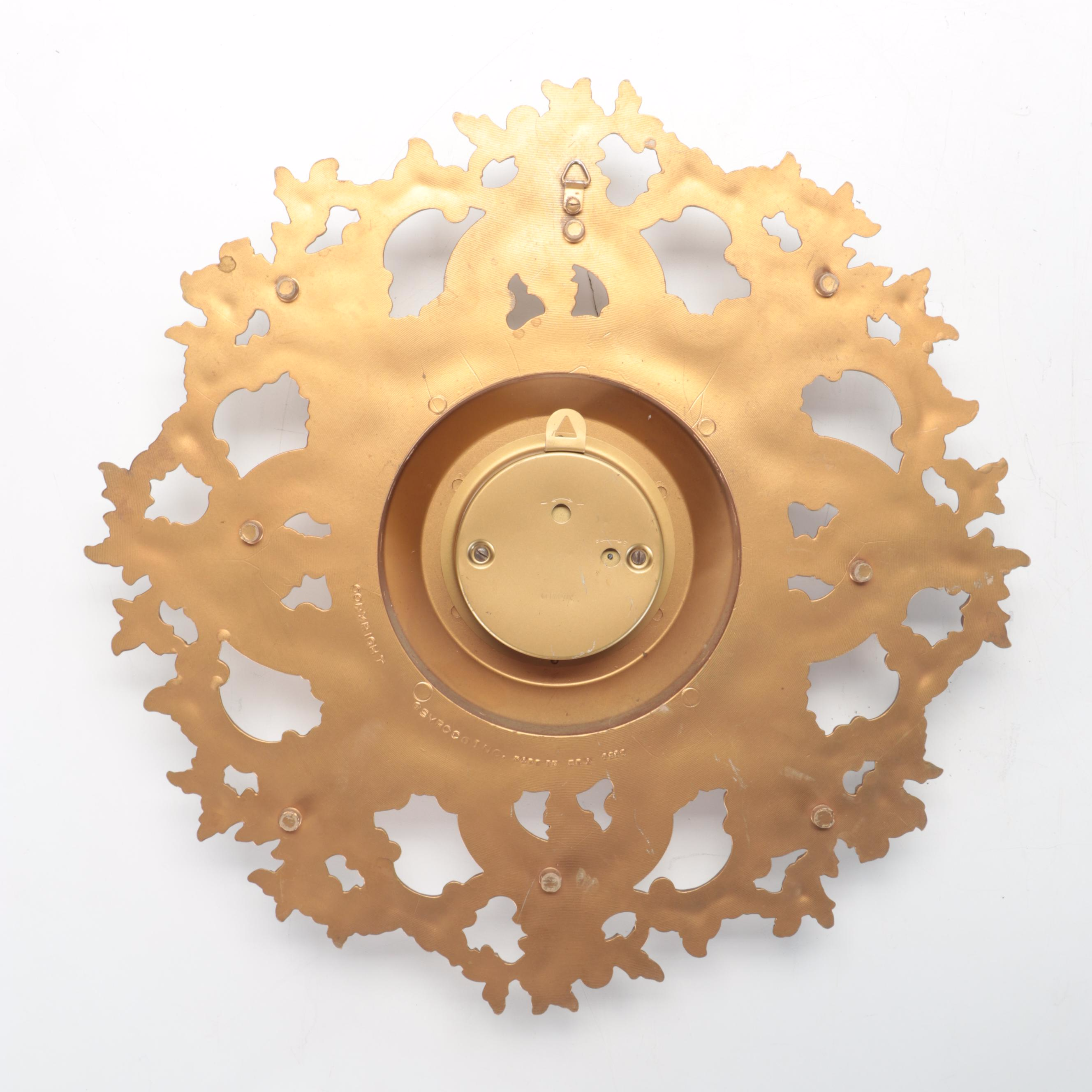 Hollywood Regency Gilt Metal 8-Day Wall Clock, Mid-20th Century