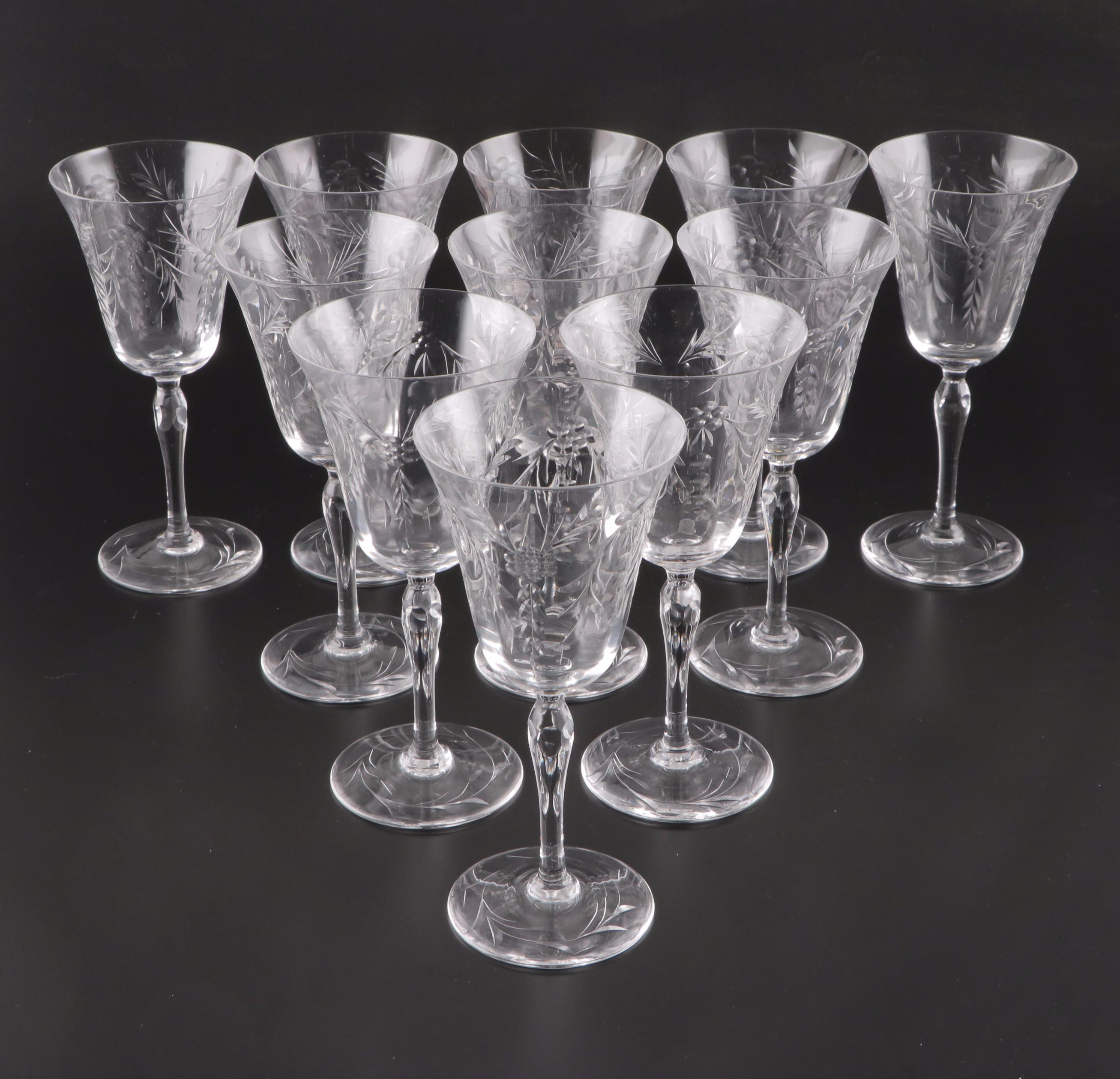 Wheel-Cut Glass Wine and Cordial Glasses, Mid to Late 20th Century