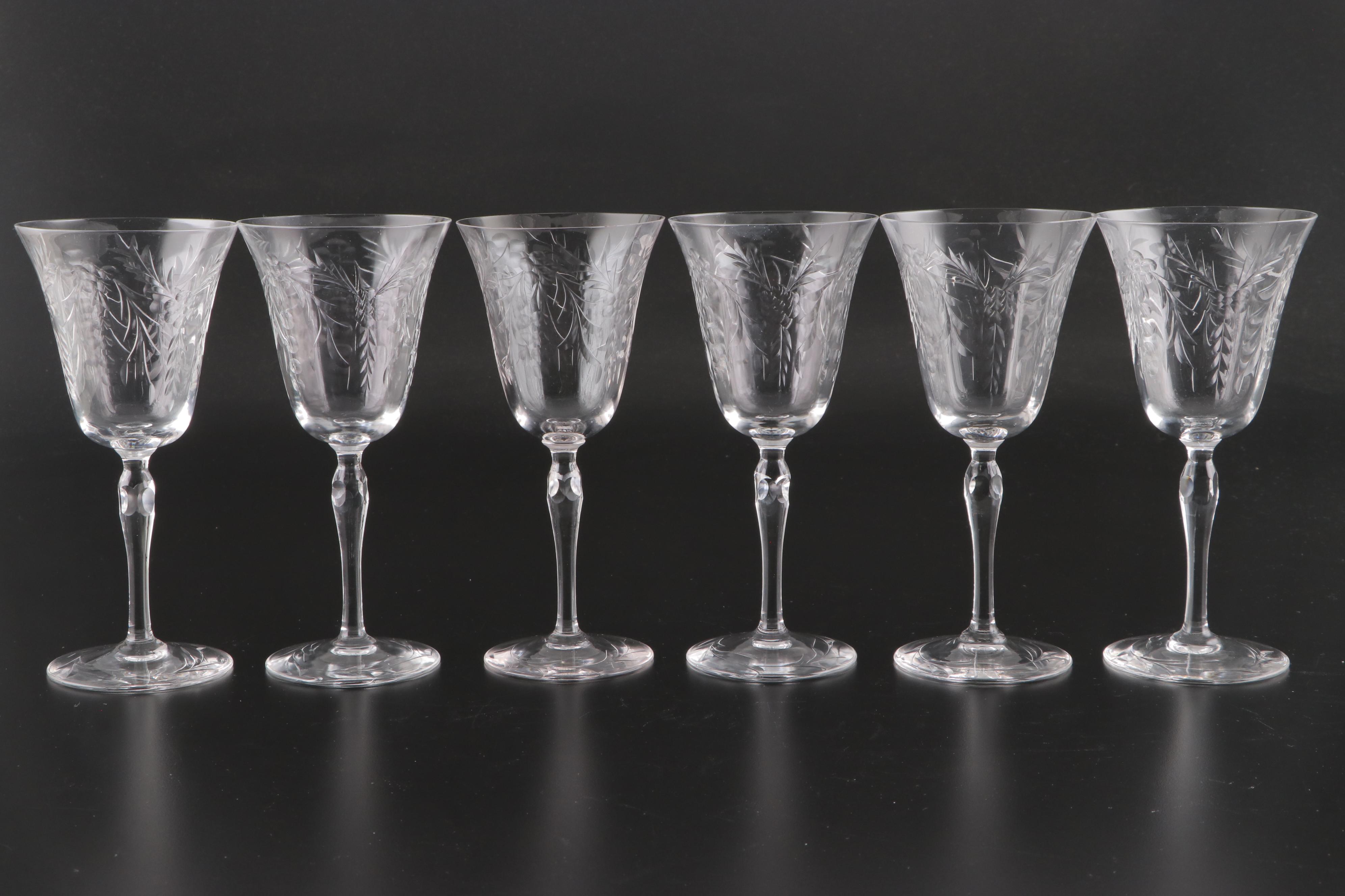 Wheel-Cut Glass Wine and Cordial Glasses, Mid to Late 20th Century