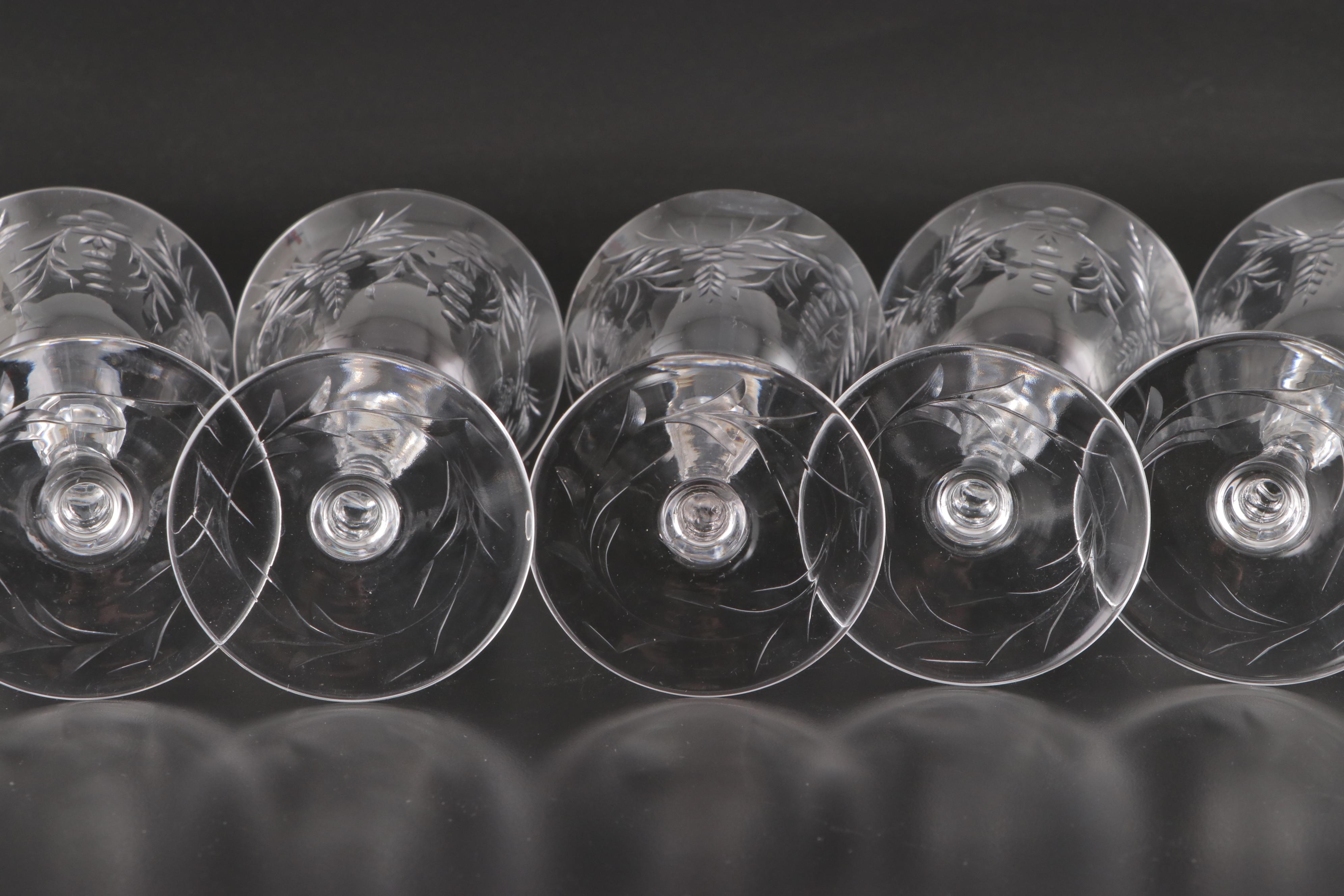 Wheel-Cut Glass Wine and Cordial Glasses, Mid to Late 20th Century