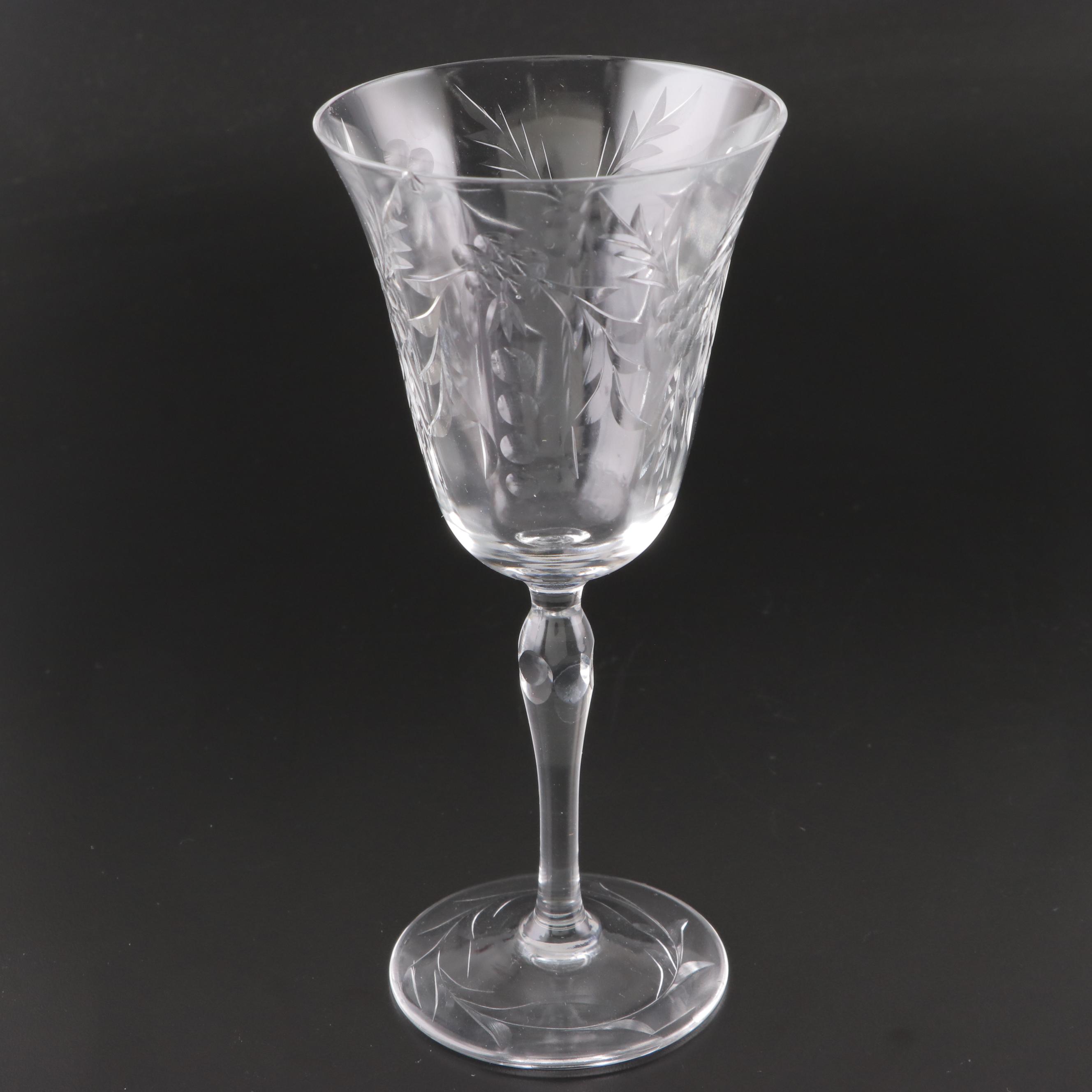 Wheel-Cut Glass Wine and Cordial Glasses, Mid to Late 20th Century