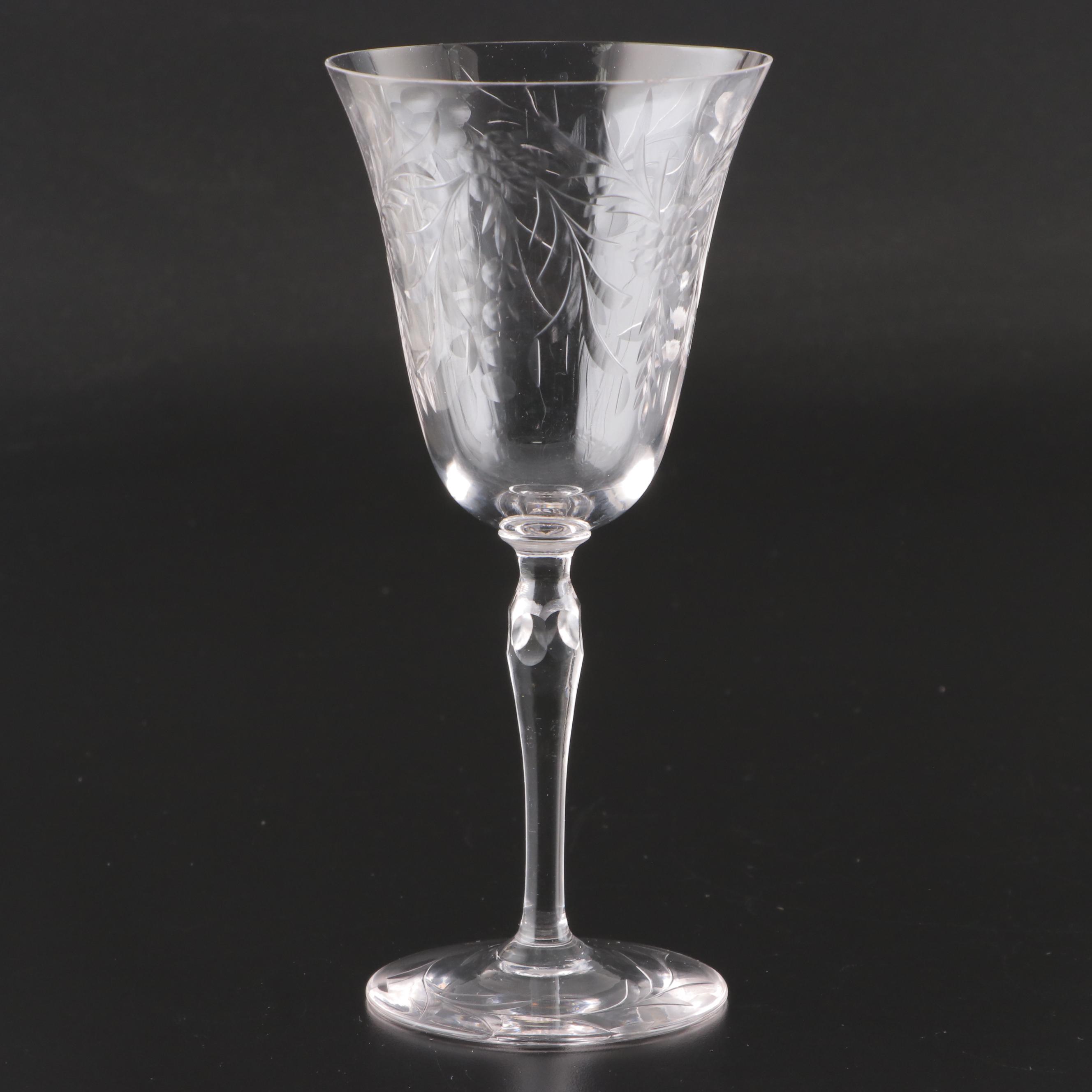 Wheel-Cut Glass Wine and Cordial Glasses, Mid to Late 20th Century