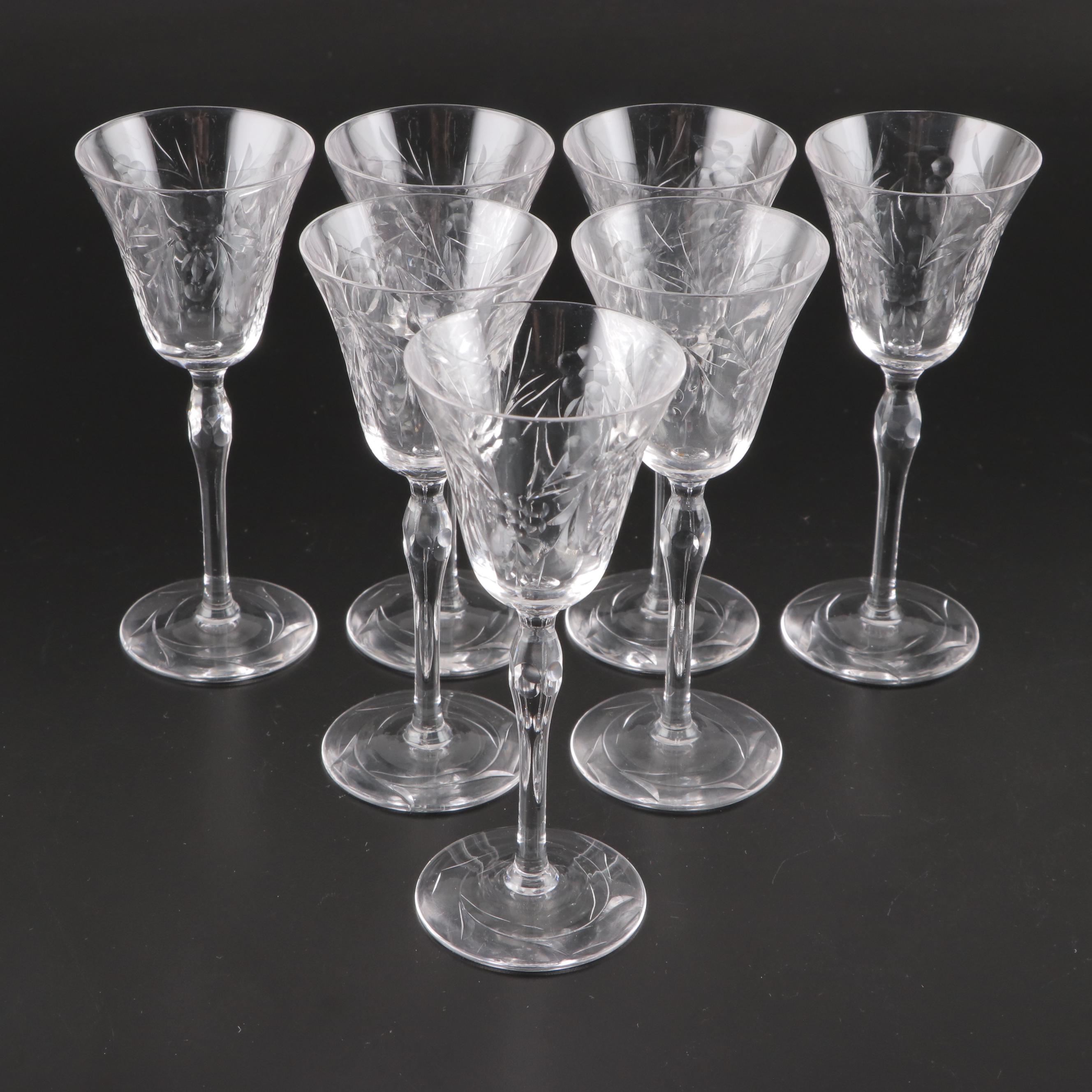 Wheel-Cut Glass Wine and Cordial Glasses, Mid to Late 20th Century