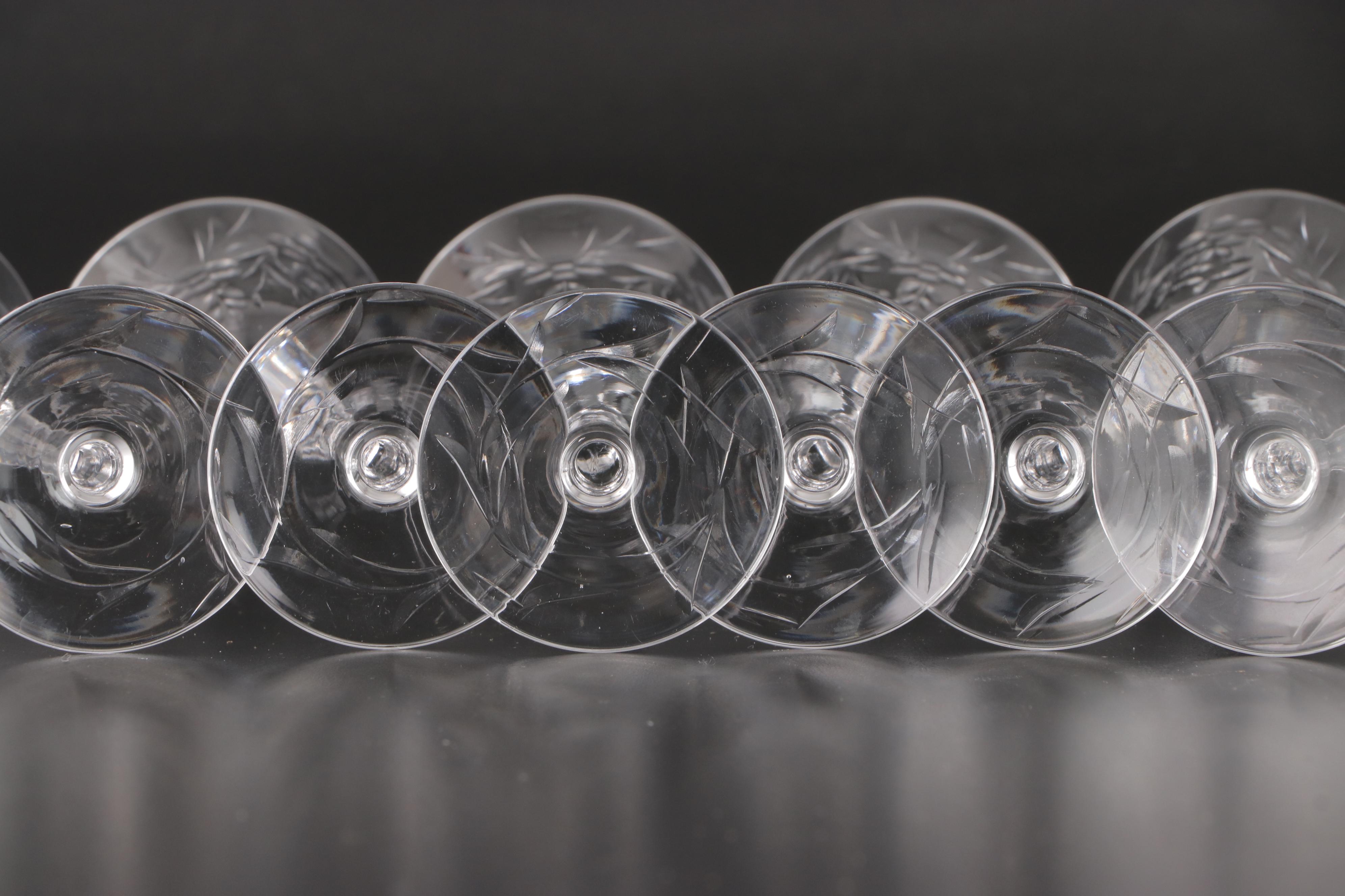 Wheel-Cut Glass Wine and Cordial Glasses, Mid to Late 20th Century