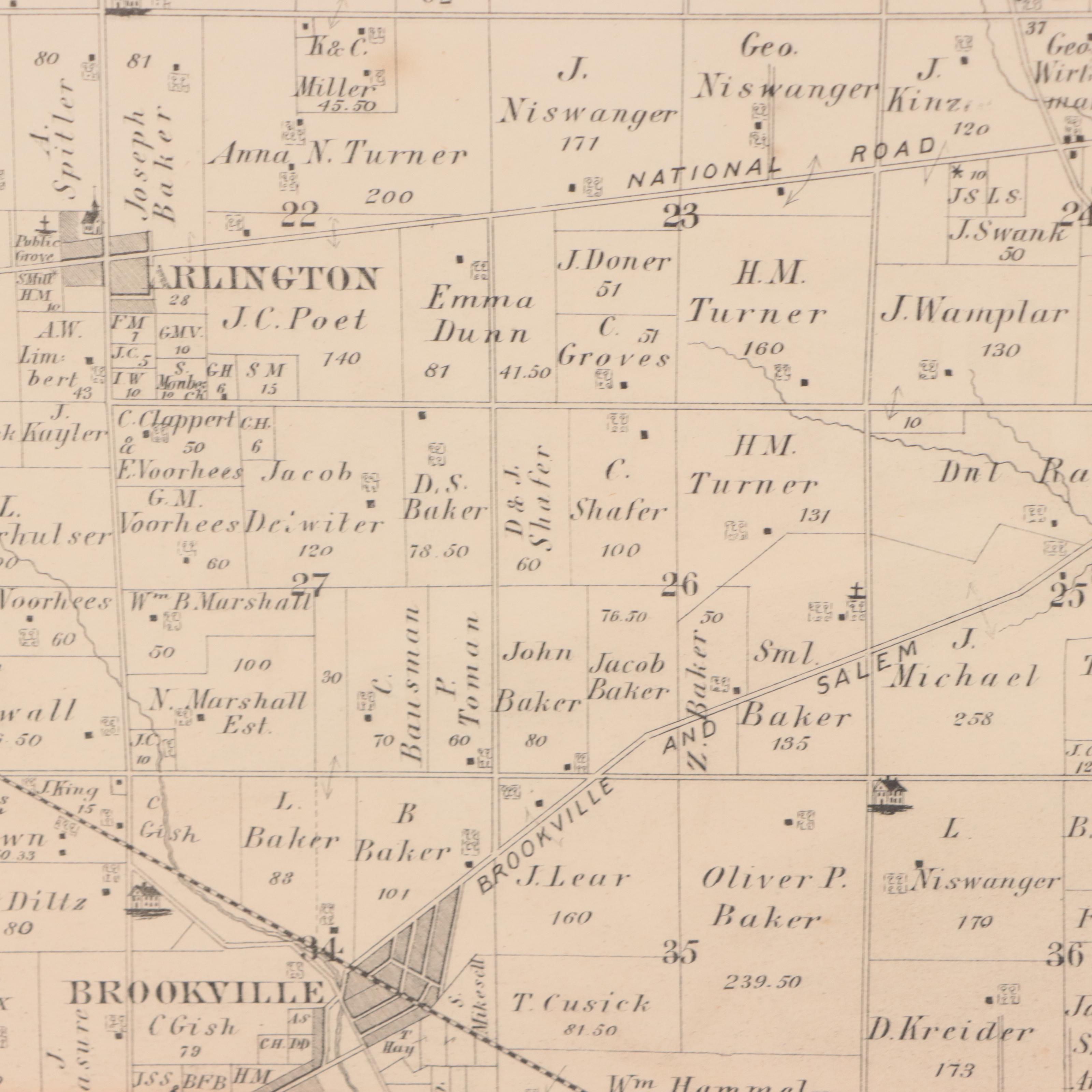 L. H. Everts Hand-Colored Lithograph "Map of Clay Township," Circa 1870