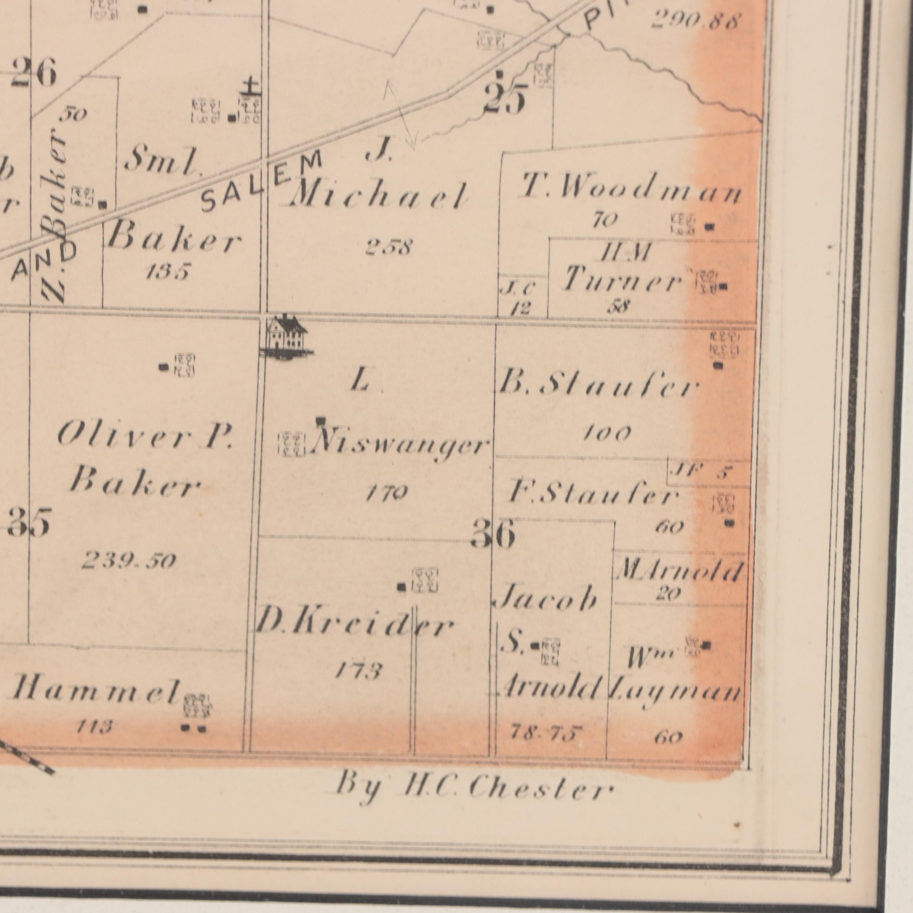 L. H. Everts Hand-Colored Lithograph "Map of Clay Township," Circa 1870