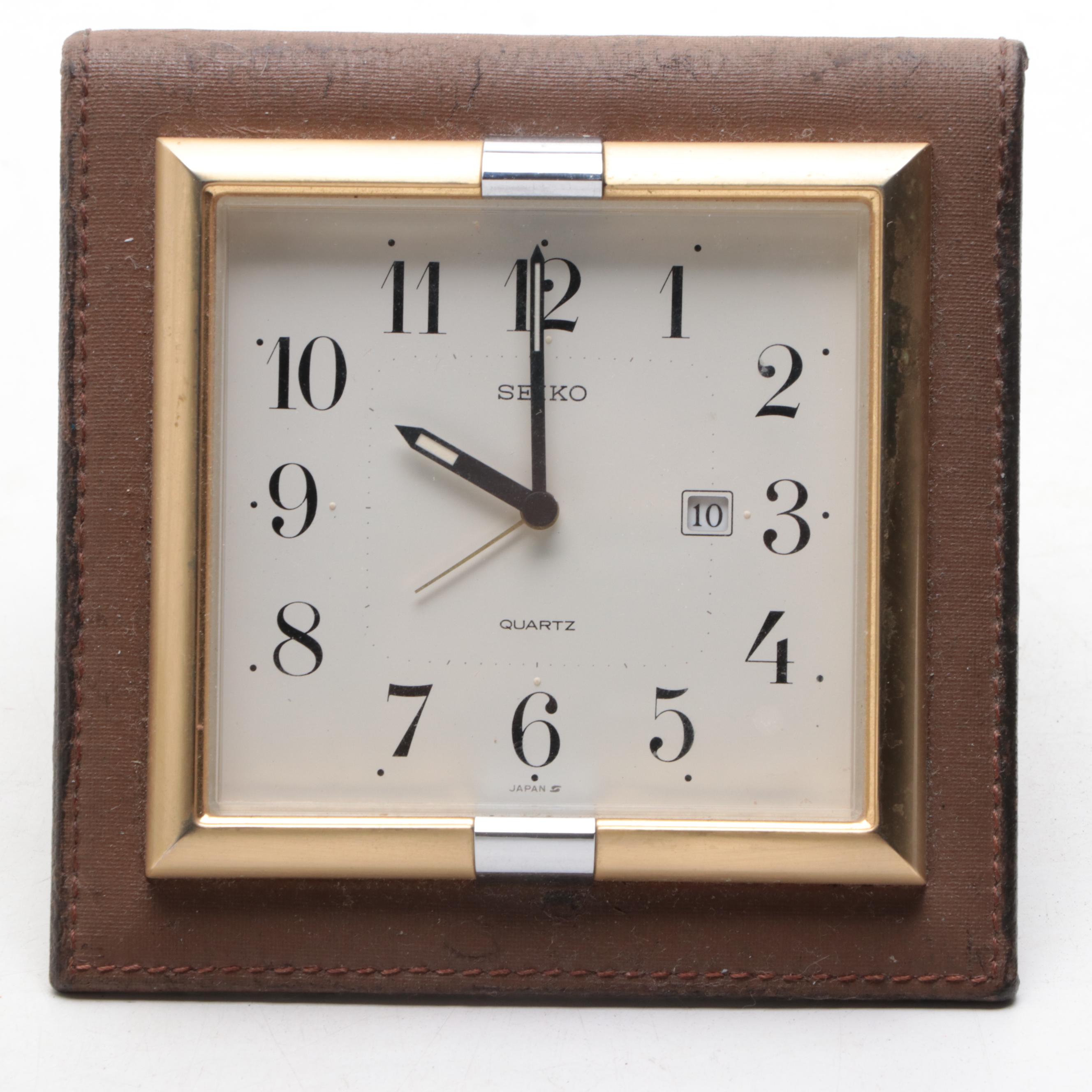 Seiko Alarm Clock With Brass Candlestick Table Lamp, Late 20th Century