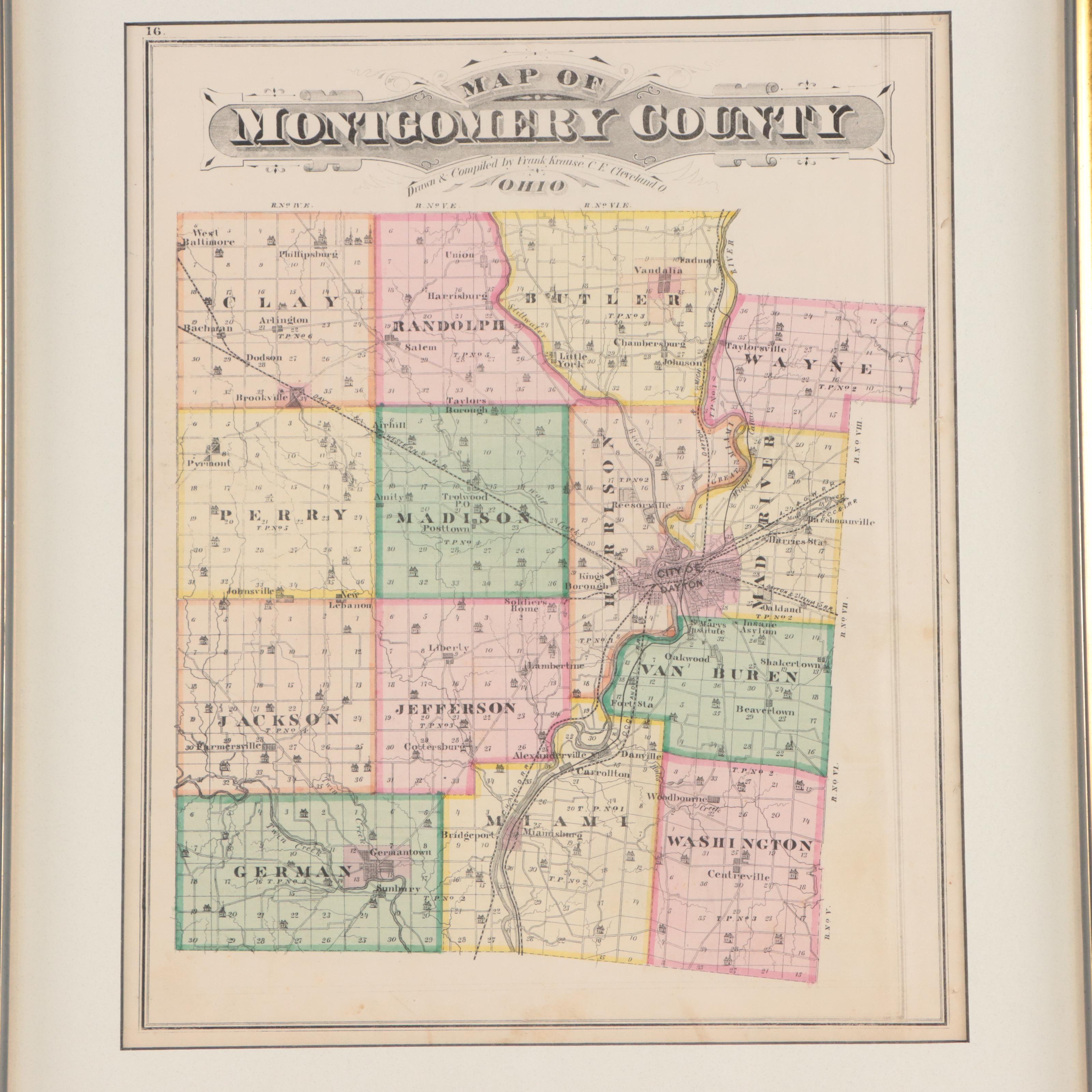 L. H. Everts Hand-Colored Lithograph "Map of Montgomery County," Circa 1870