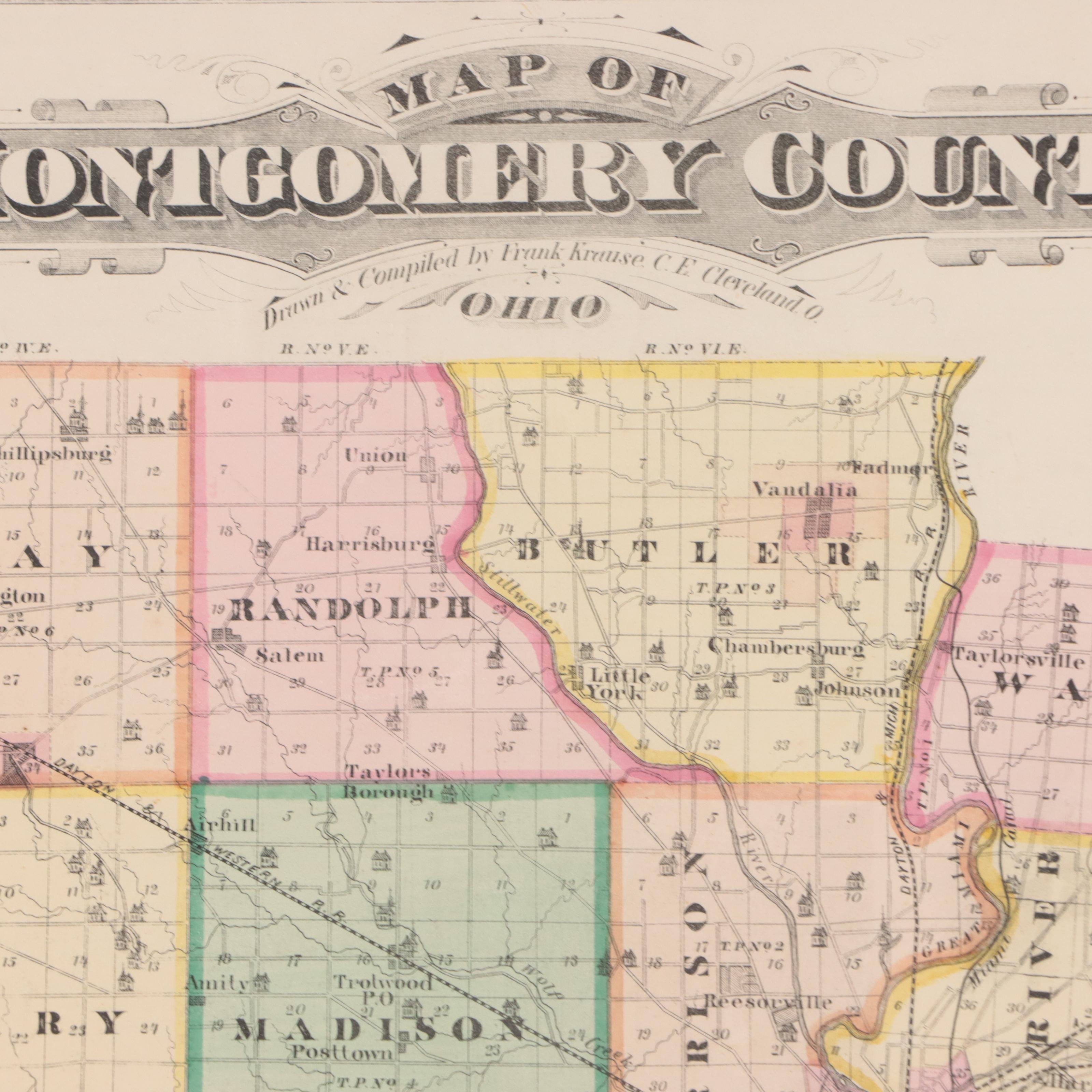 L. H. Everts Hand-Colored Lithograph "Map of Montgomery County," Circa 1870