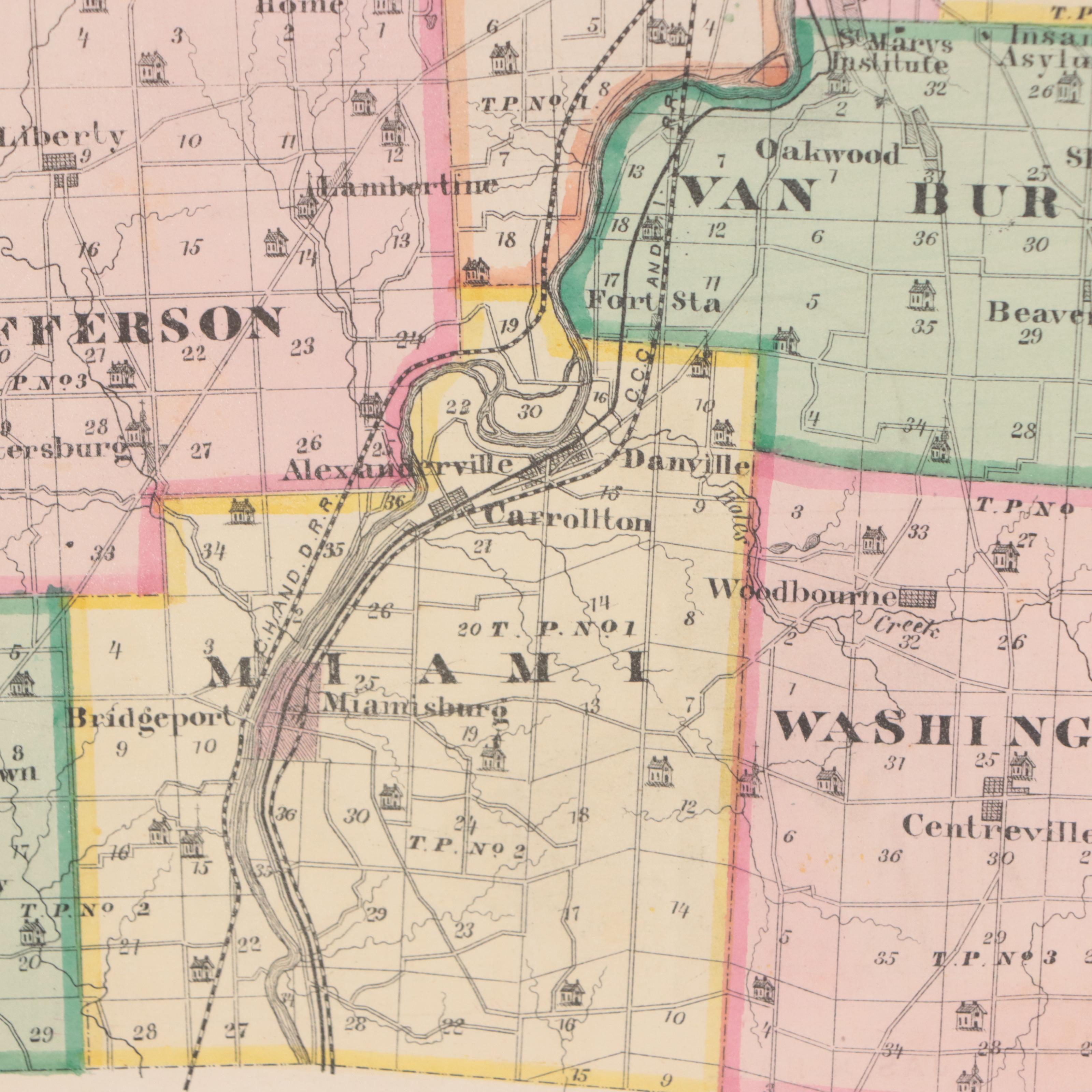 L. H. Everts Hand-Colored Lithograph "Map of Montgomery County," Circa 1870