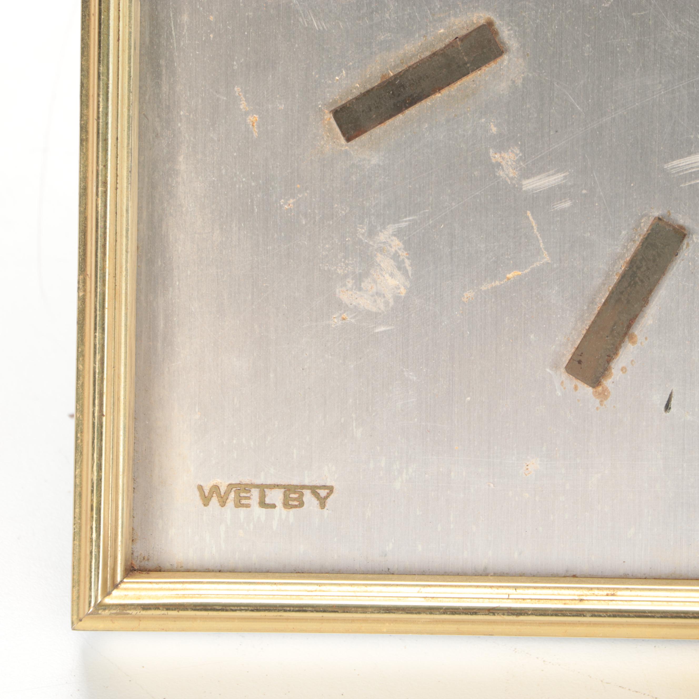 MCM Welby German Square Brushed Metal and Brass Wall Clock