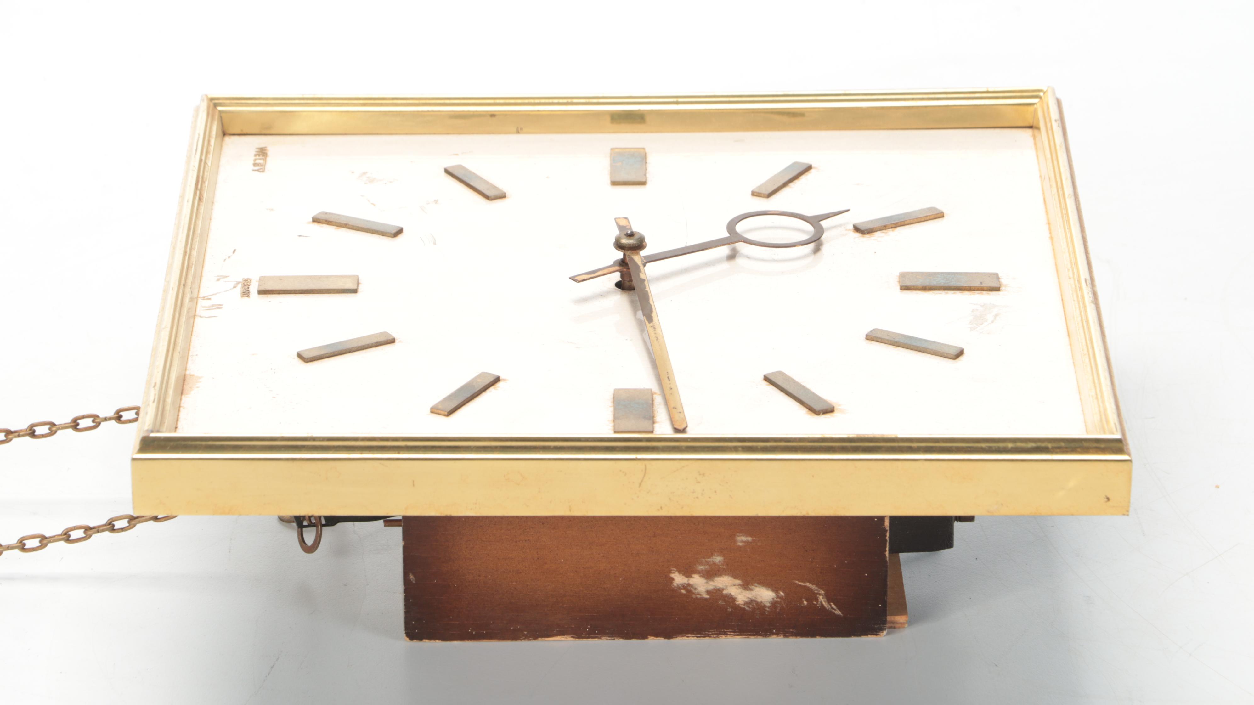 MCM Welby German Square Brushed Metal and Brass Wall Clock