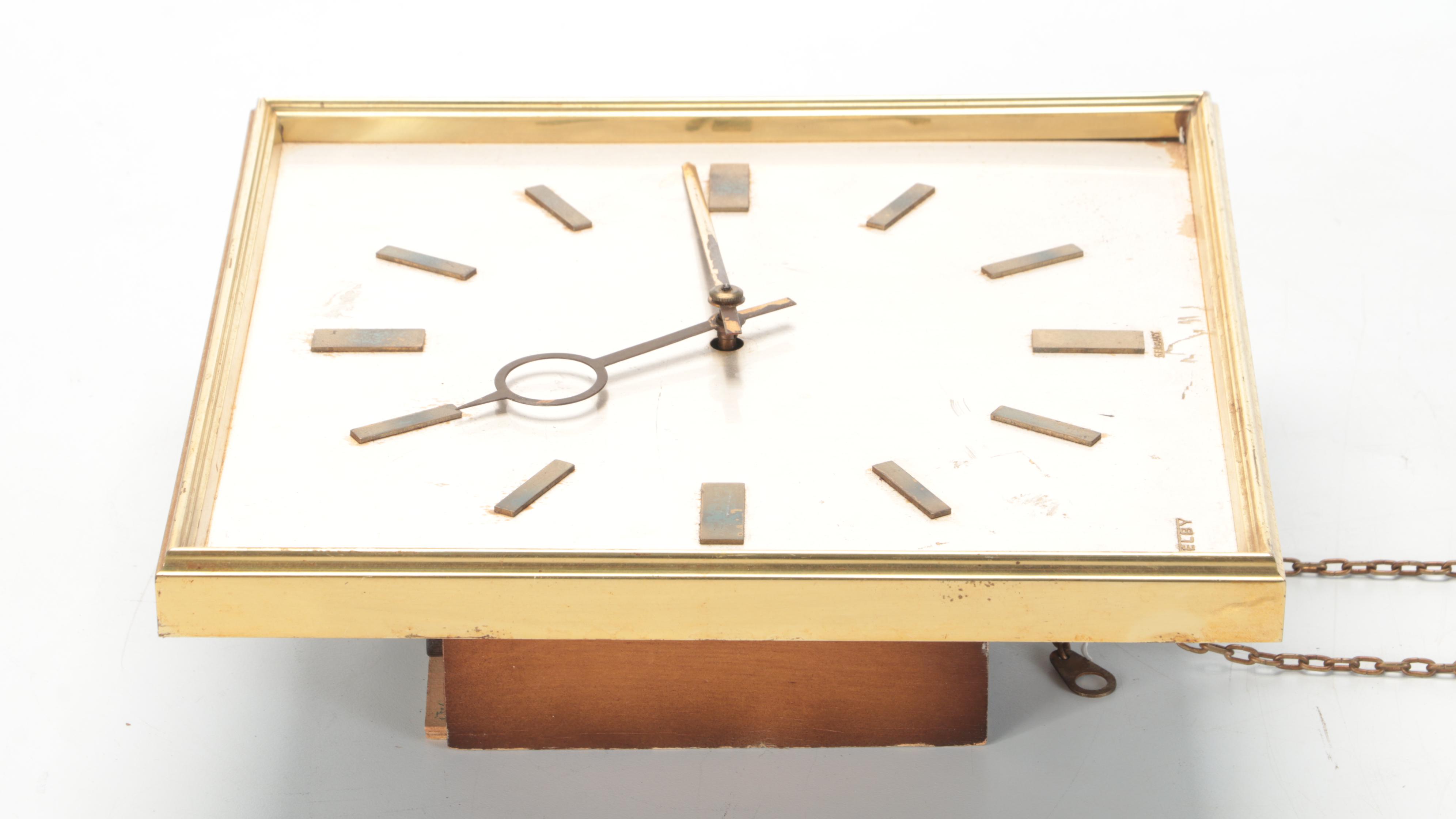 MCM Welby German Square Brushed Metal and Brass Wall Clock
