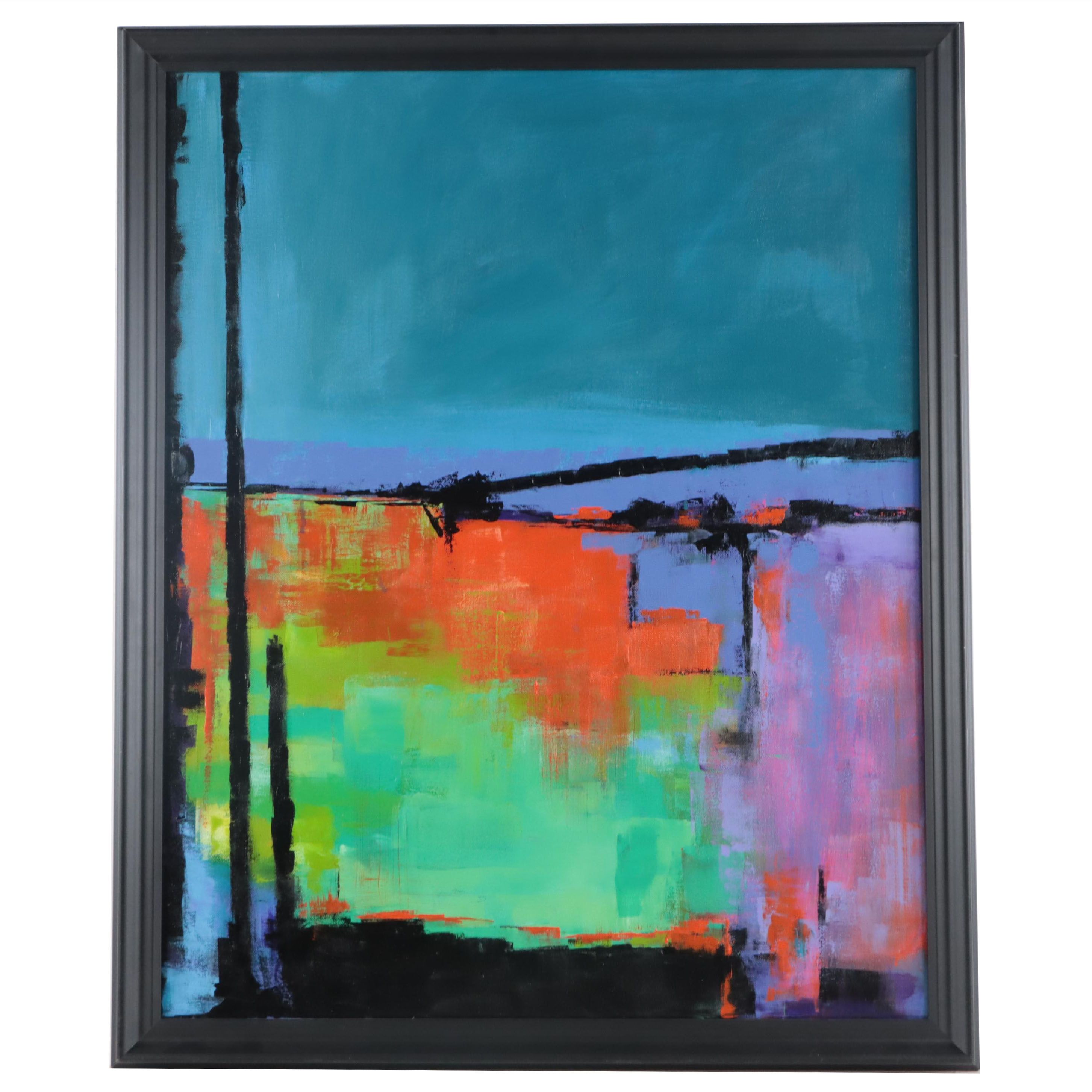 Sanna Acrylic Painting "Connecting," 21st Century