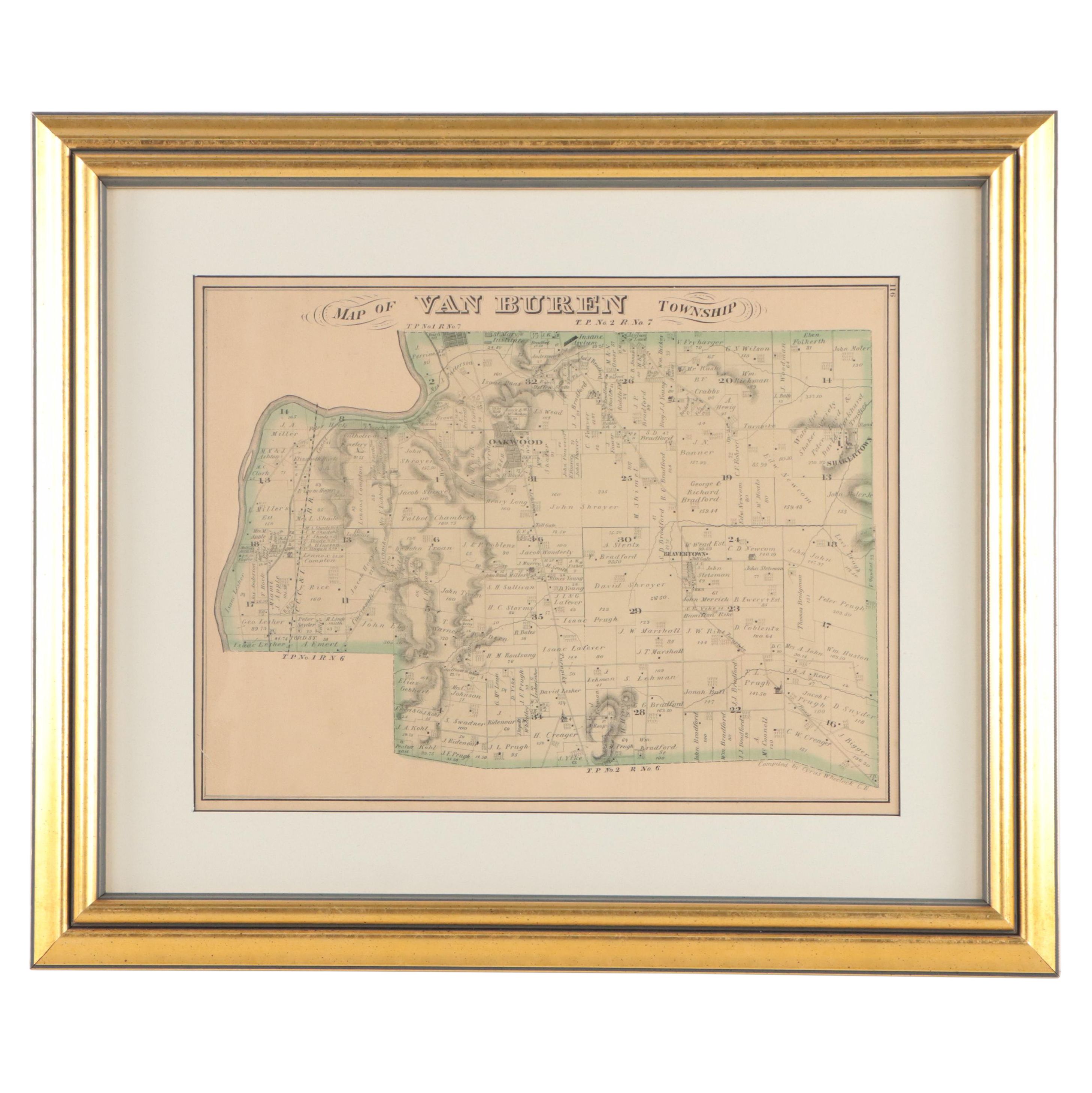 L. H. Everts Hand-Colored Lithograph "Map of Van Buren Township," Circa 1870