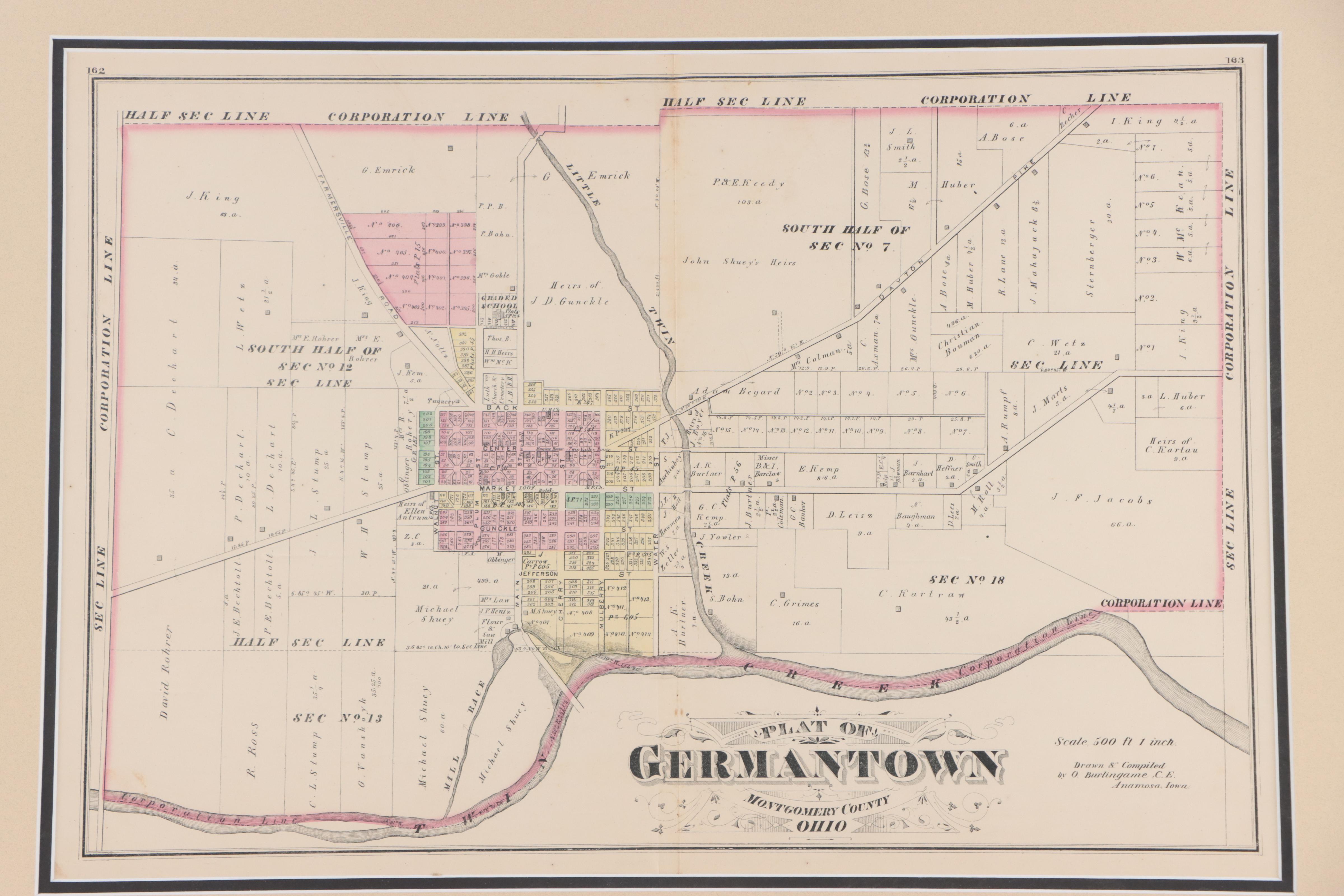 L. H. Everts Map "Plat of Germantown / Montgomery County, Ohio," Circa 1870