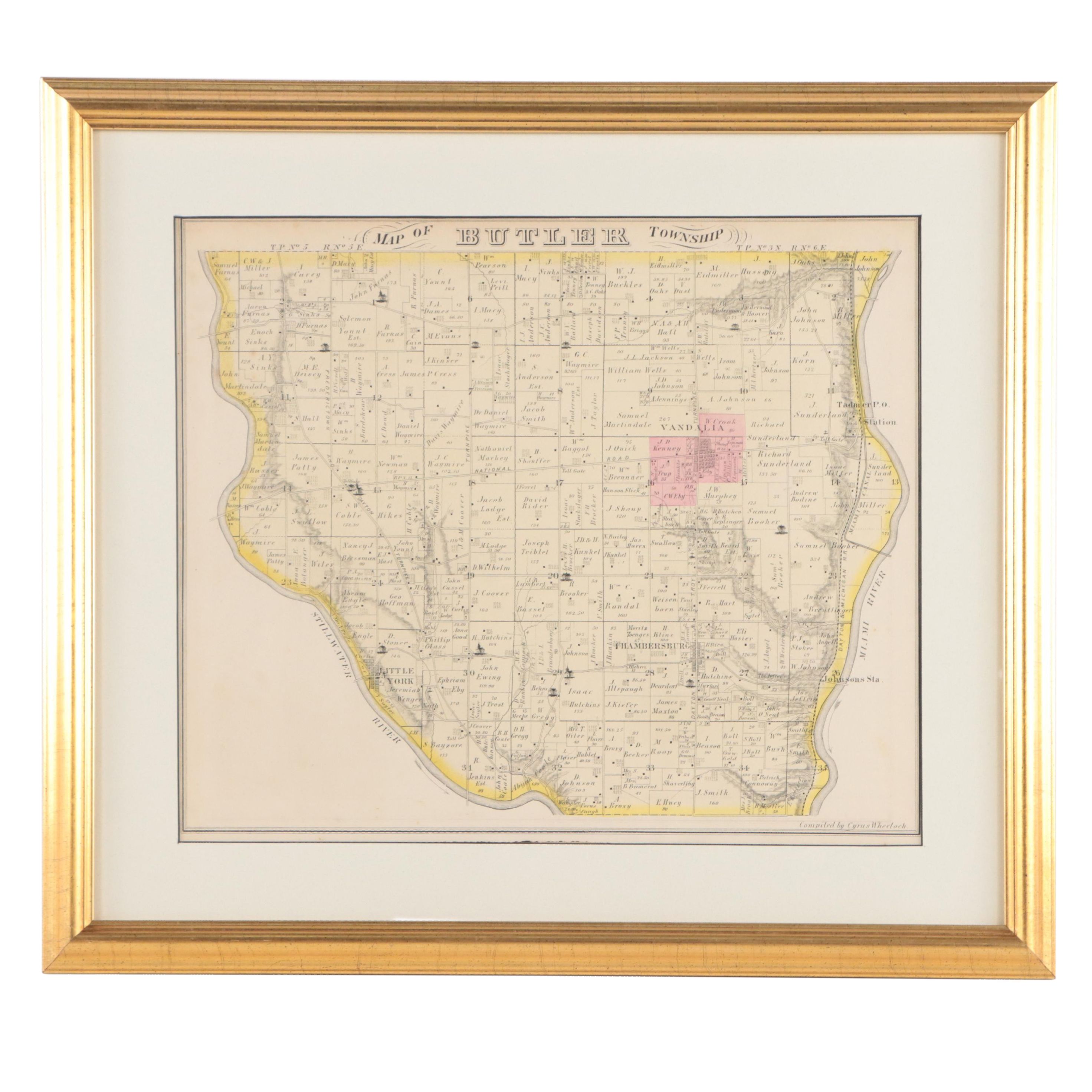 L. H. Everts Hand-Colored Lithograph "Map of Butler Township," Circa 1870
