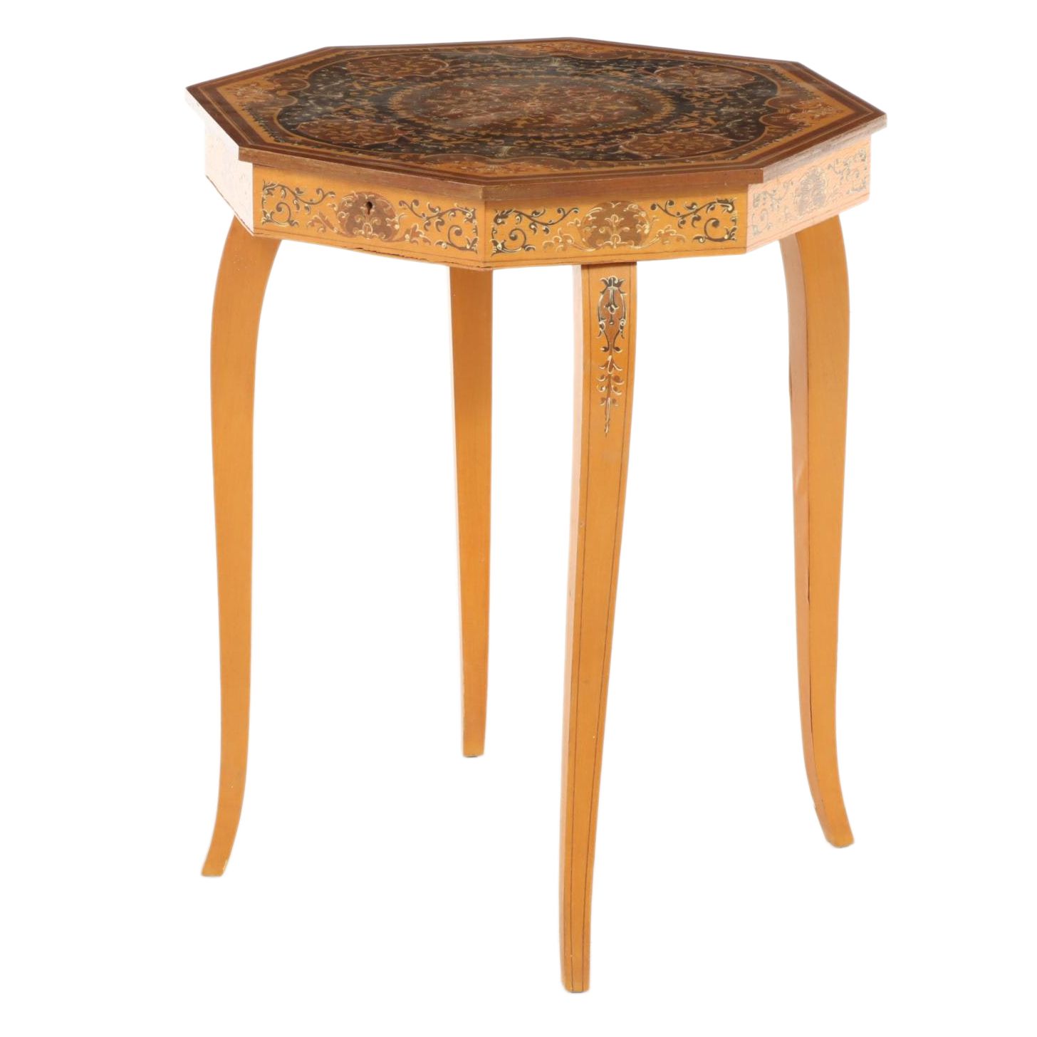 Italian Sorrento Marquetry Side Table with Reuge Musical Movement