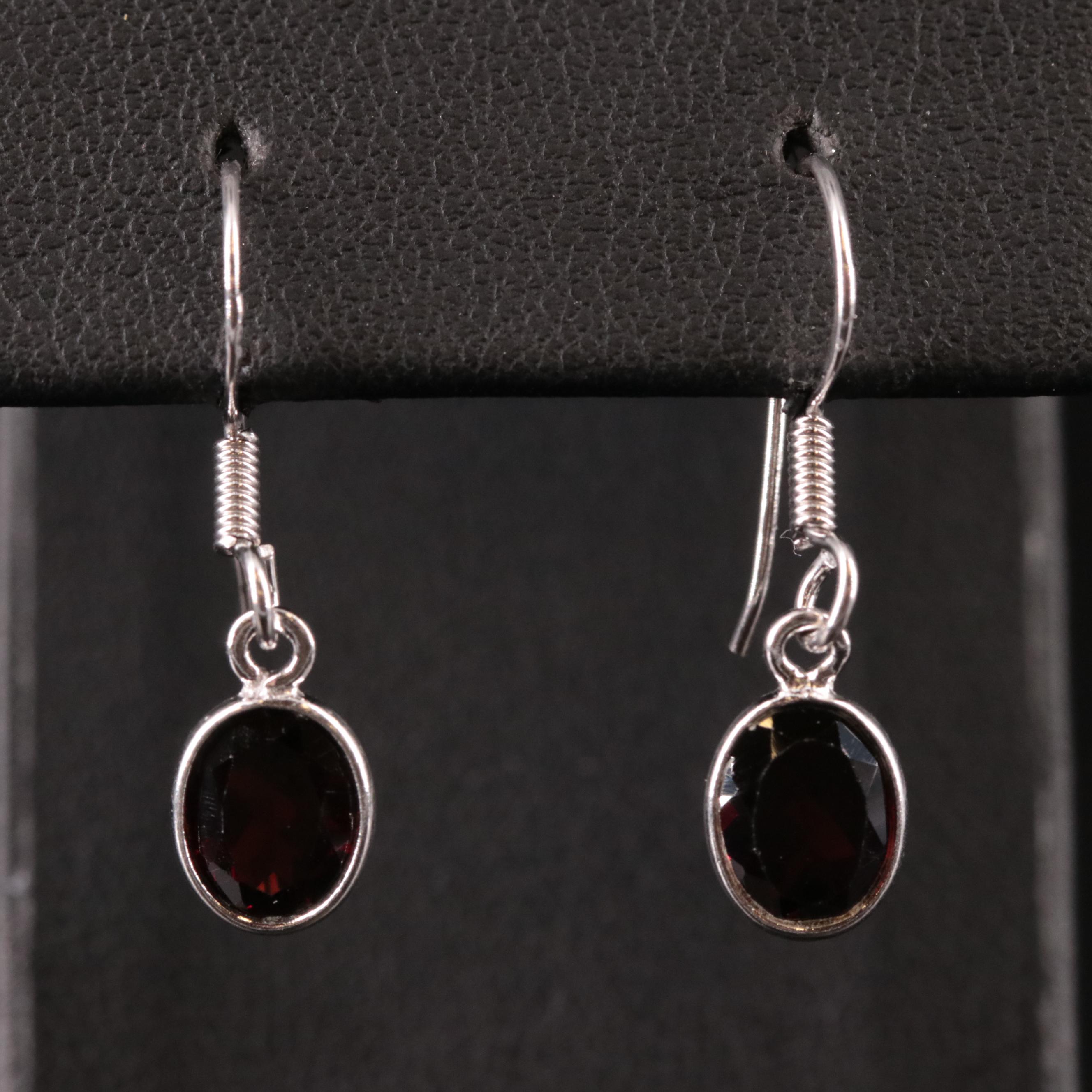 Sterling Garnet Drop Earrings