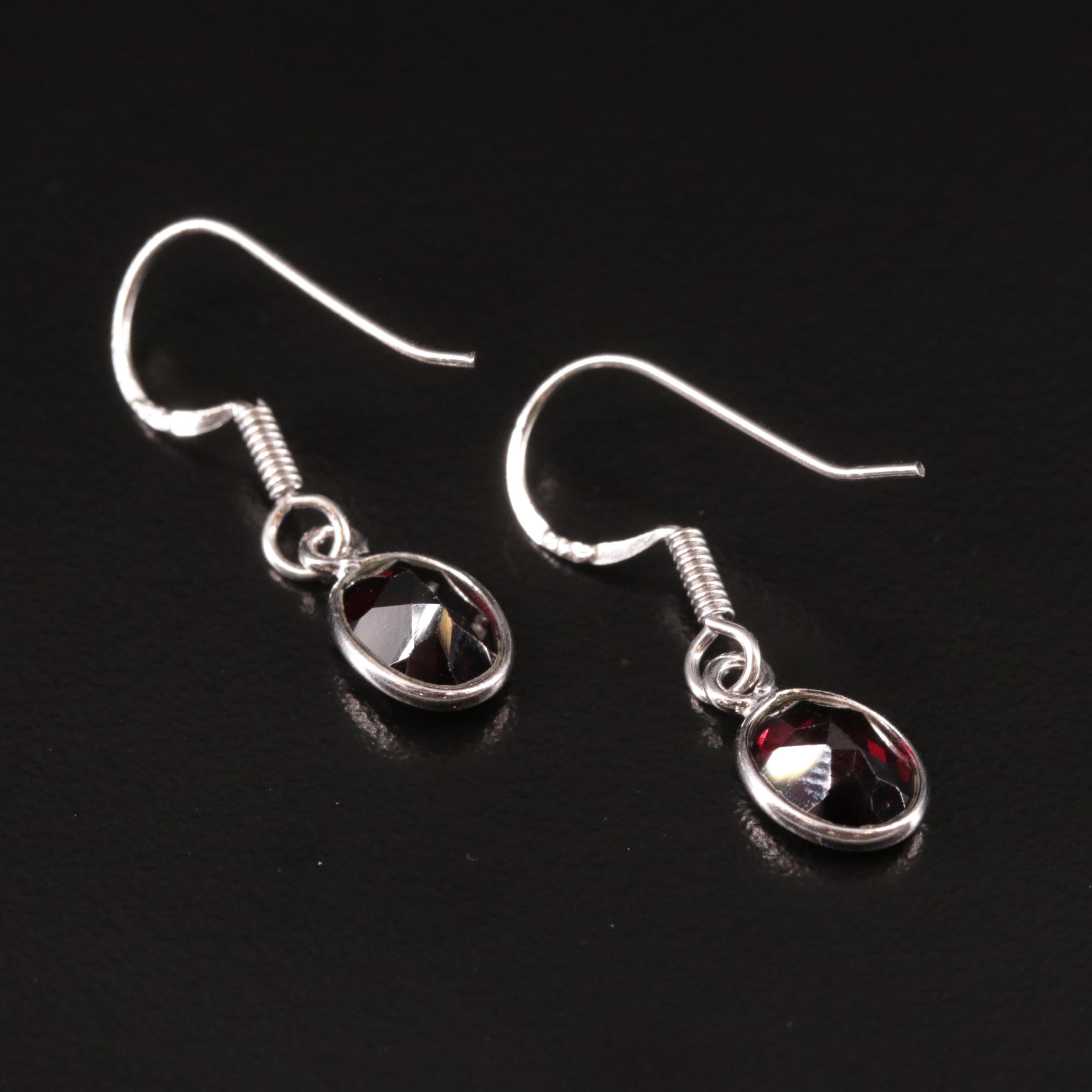 Sterling Garnet Drop Earrings