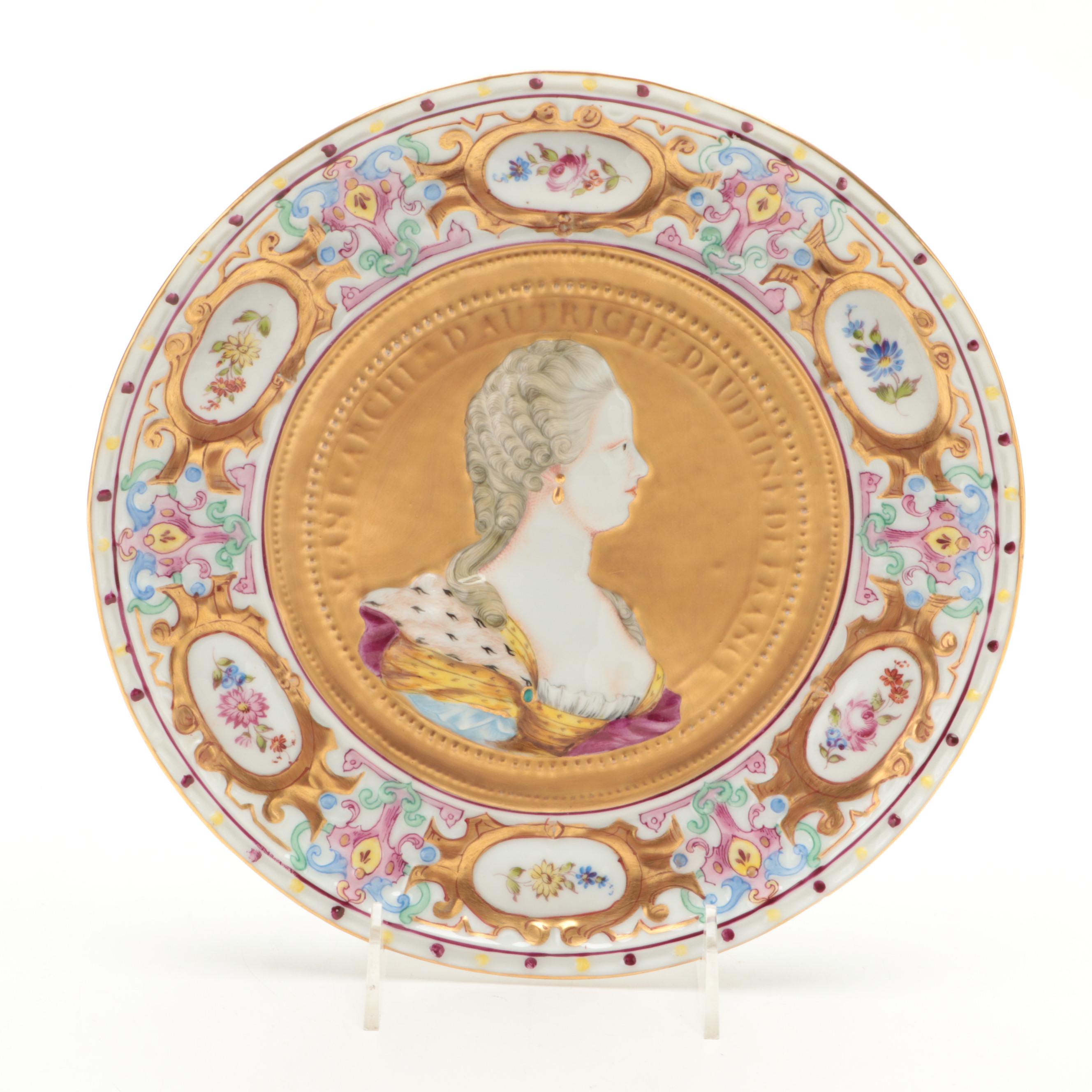 Capodimonte Porcelain Marie Antoinette and Louis XVI Portrait Cabinet Plates