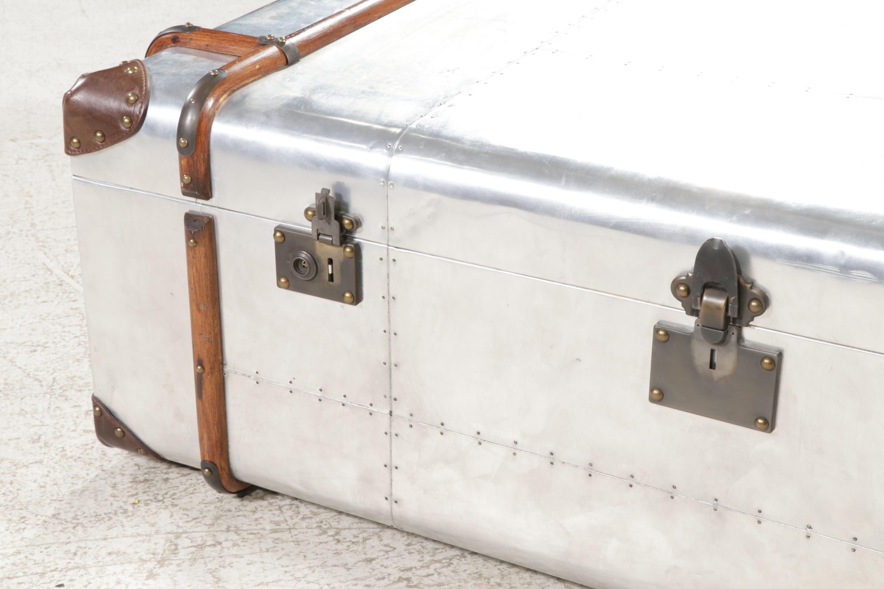 RH "Richards' Trunk" Wood and Leather-Mounted Aluminum Coffee Table with Drawers