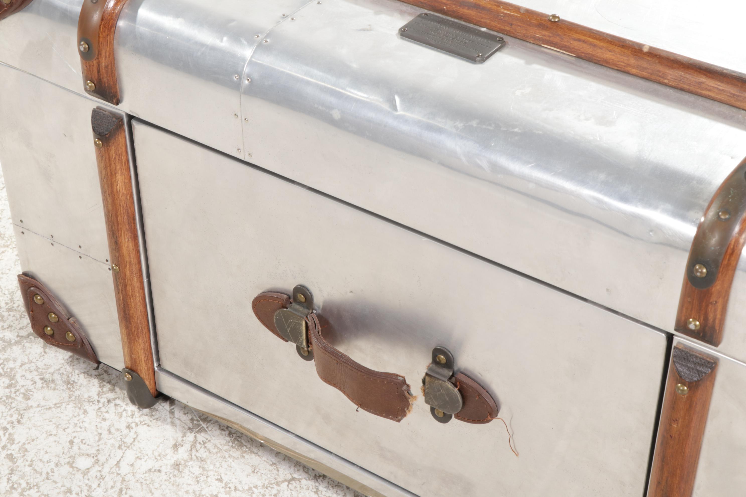 RH "Richards' Trunk" Wood and Leather-Mounted Aluminum Coffee Table with Drawers