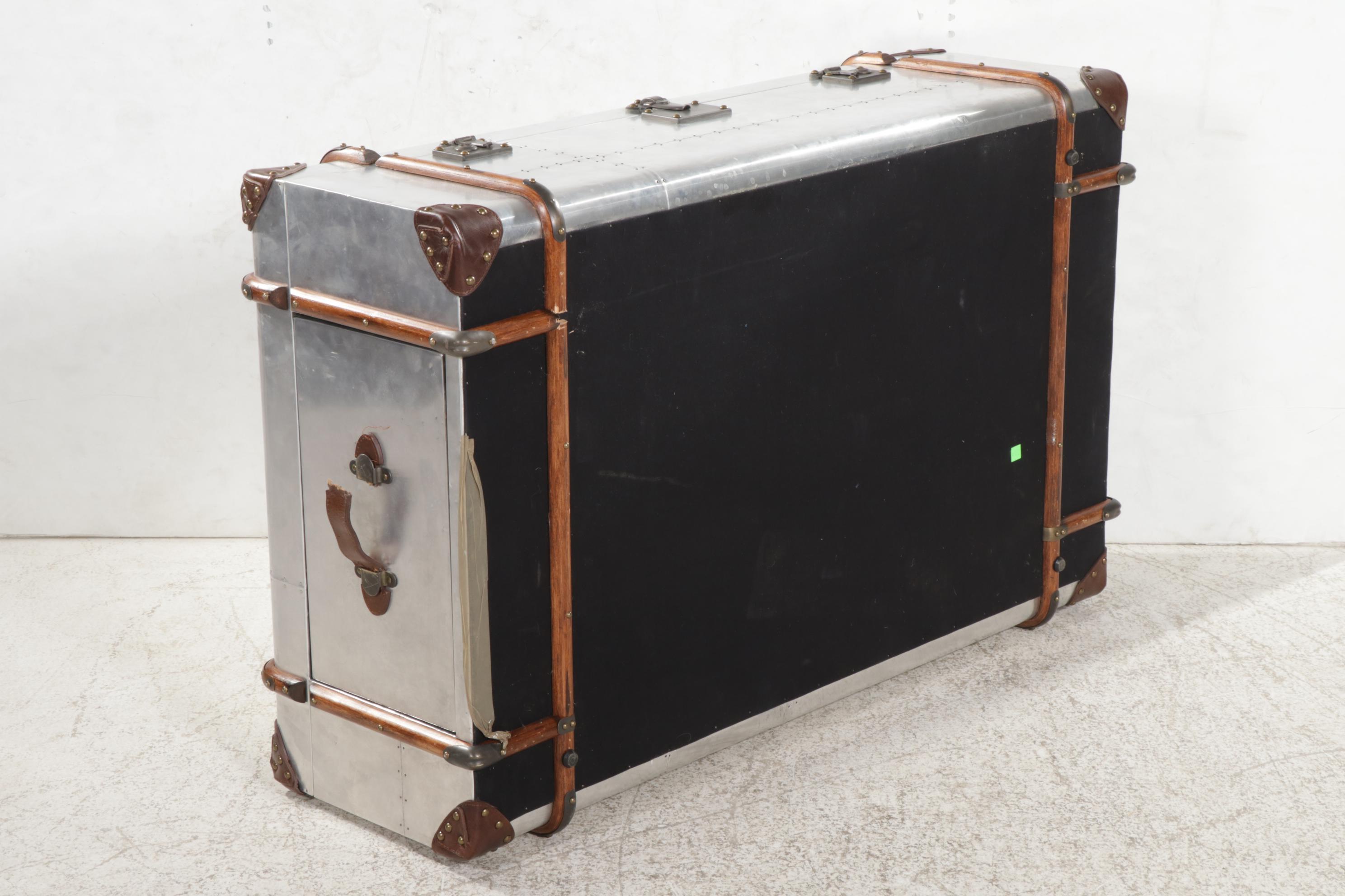 RH "Richards' Trunk" Wood and Leather-Mounted Aluminum Coffee Table with Drawers