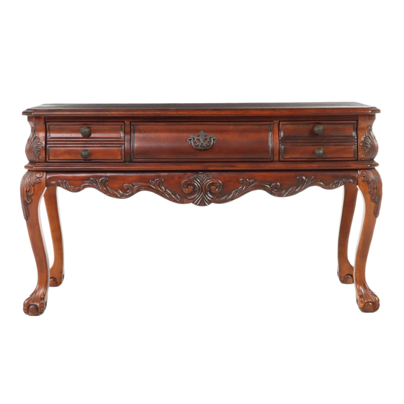 American Signature Chippendale Style Cherrywood-Stained Console Table