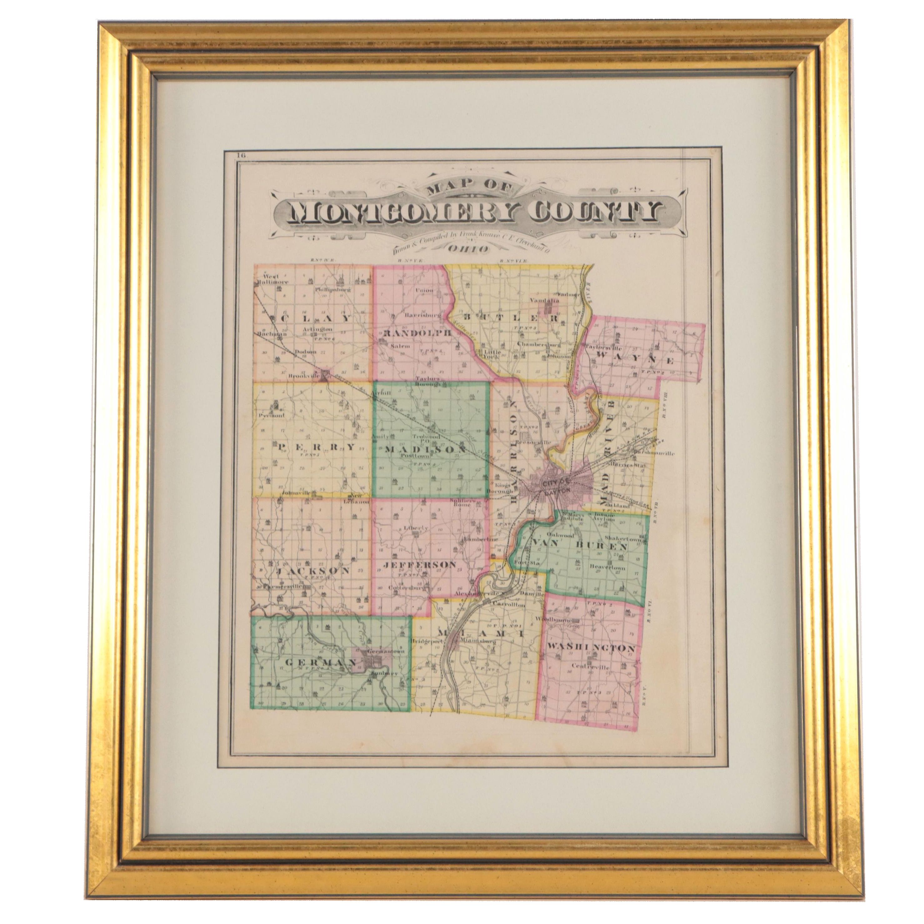 L. H. Everts Hand-Colored Lithograph "Map of Montgomery County," Circa 1870