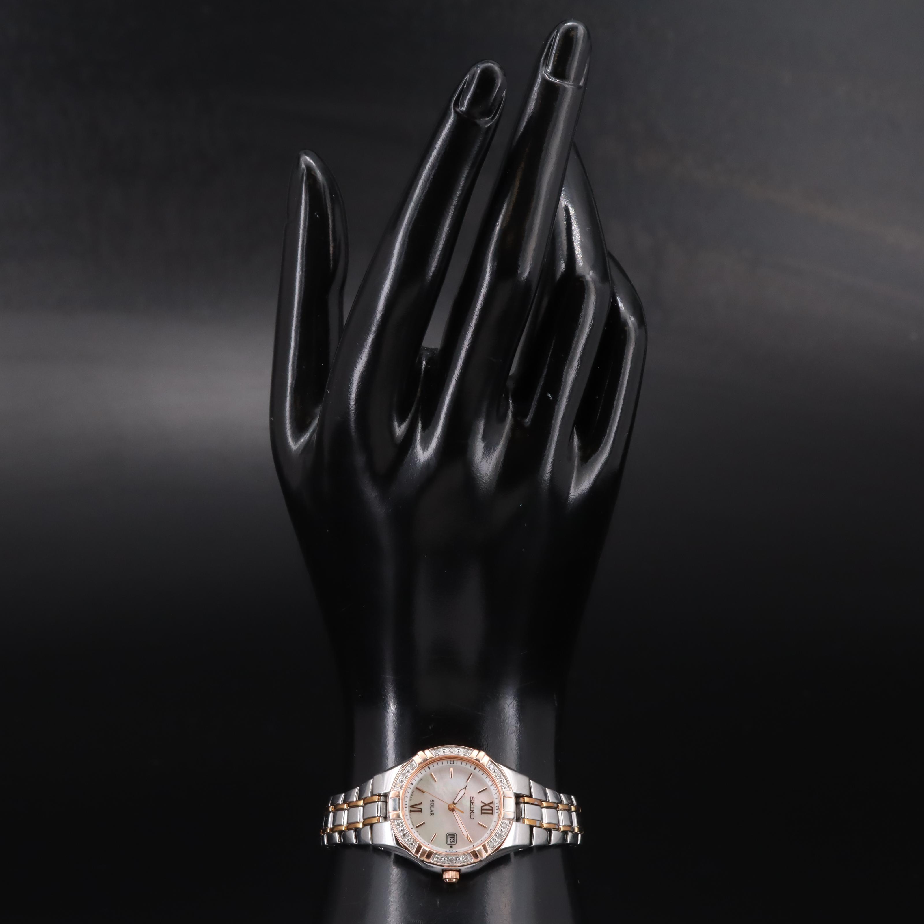 Seiko Mother-of-Pearl Dial and Diamond Bezel Solar Watch