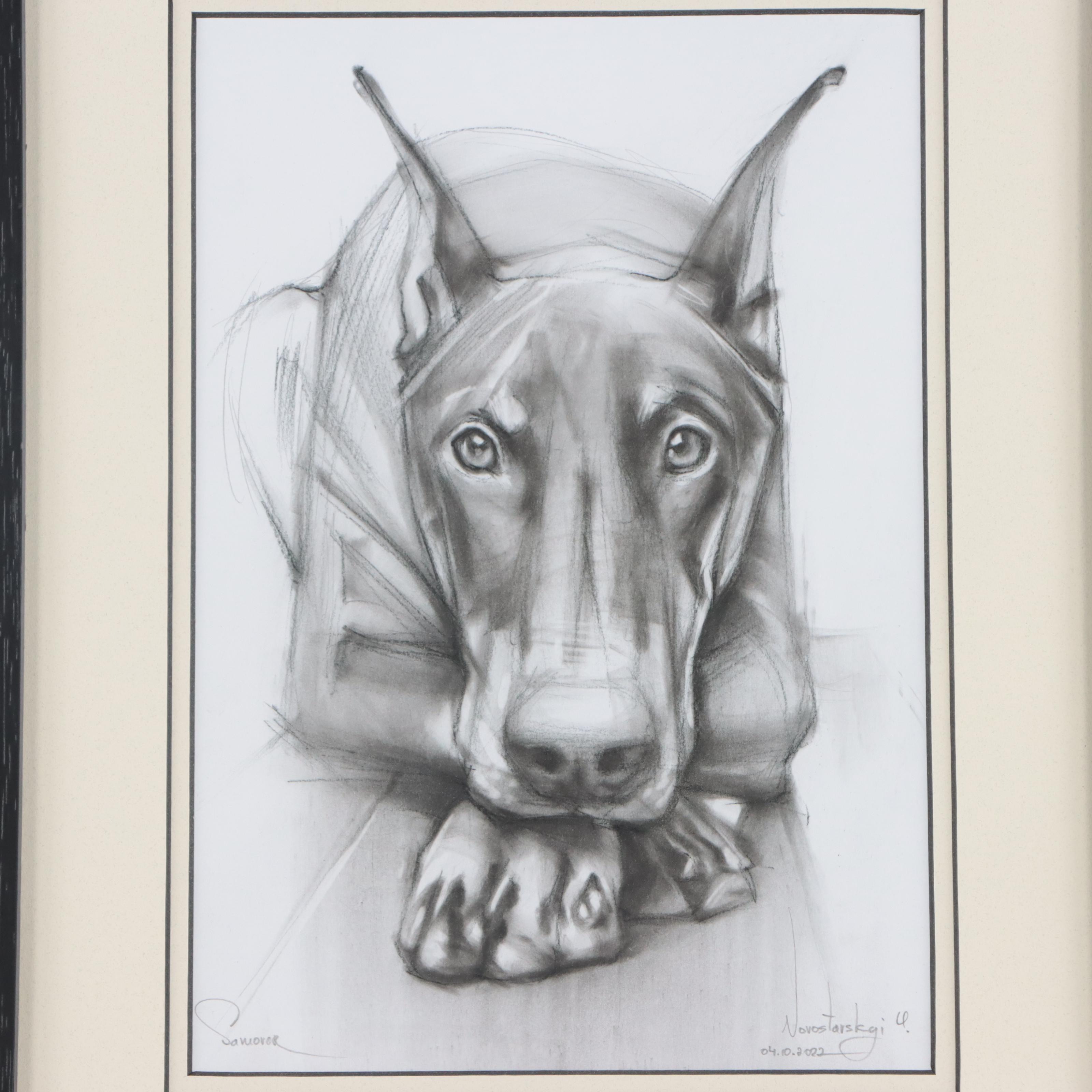 Yaroslav Novostavskyi Charcoal and Graphite Drawing of Dog, 2022